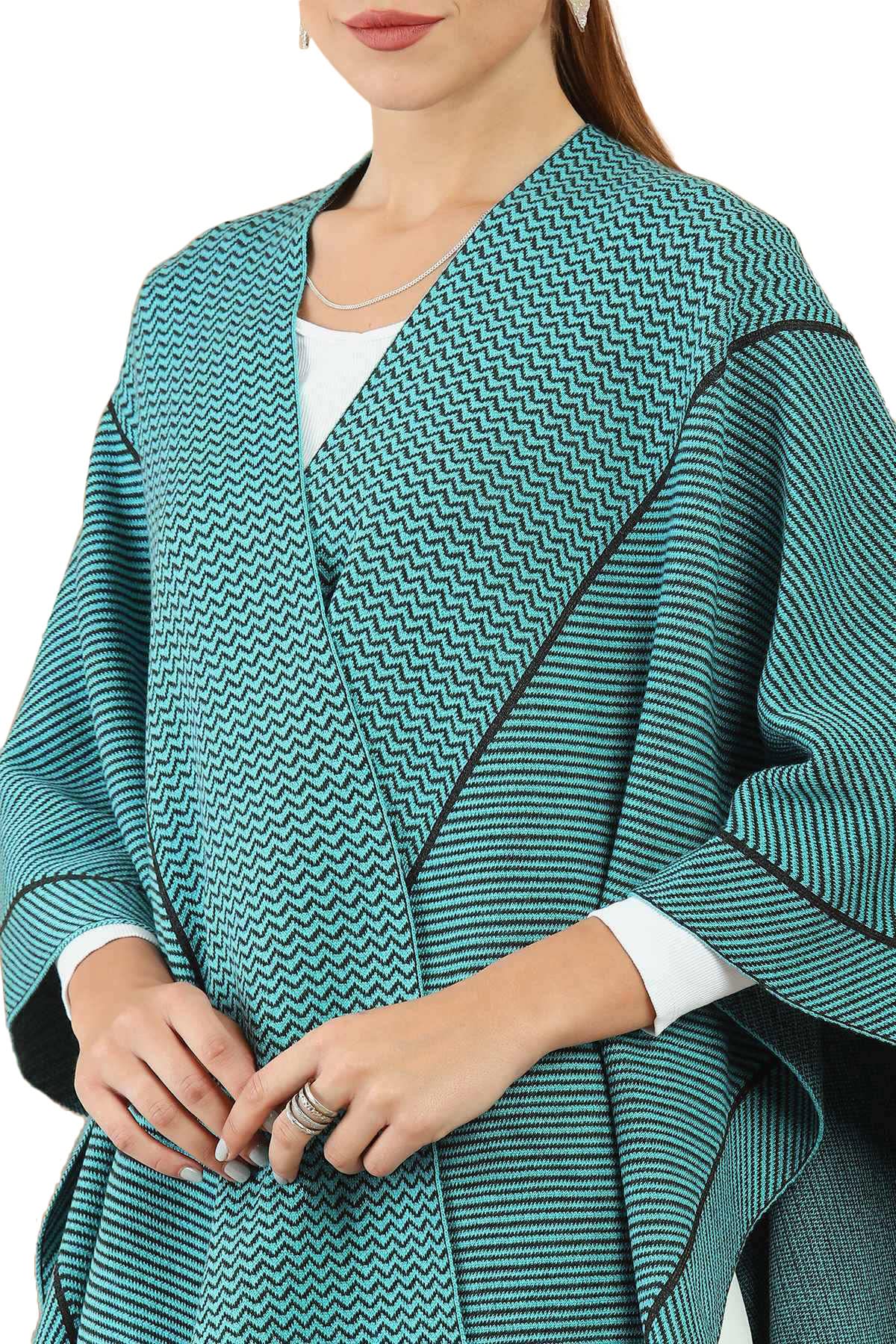 Soch Turquoise Blue Viscose Shrug with Woven Designs