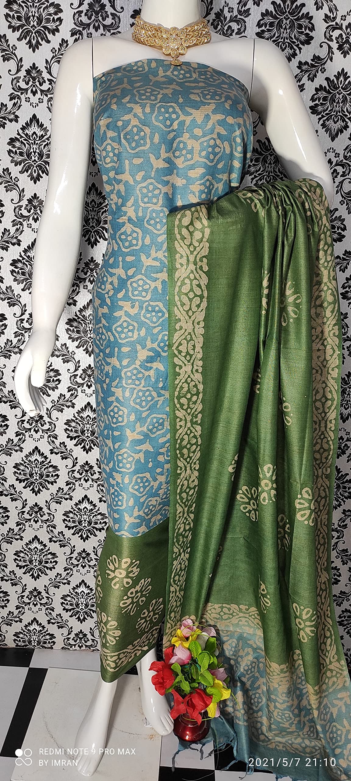 ZERATEX Women's Cotton Silk Batik Print Unstitched Salwar Suit Dress Material With Duputta | Dress Material For Women (Firozy)
