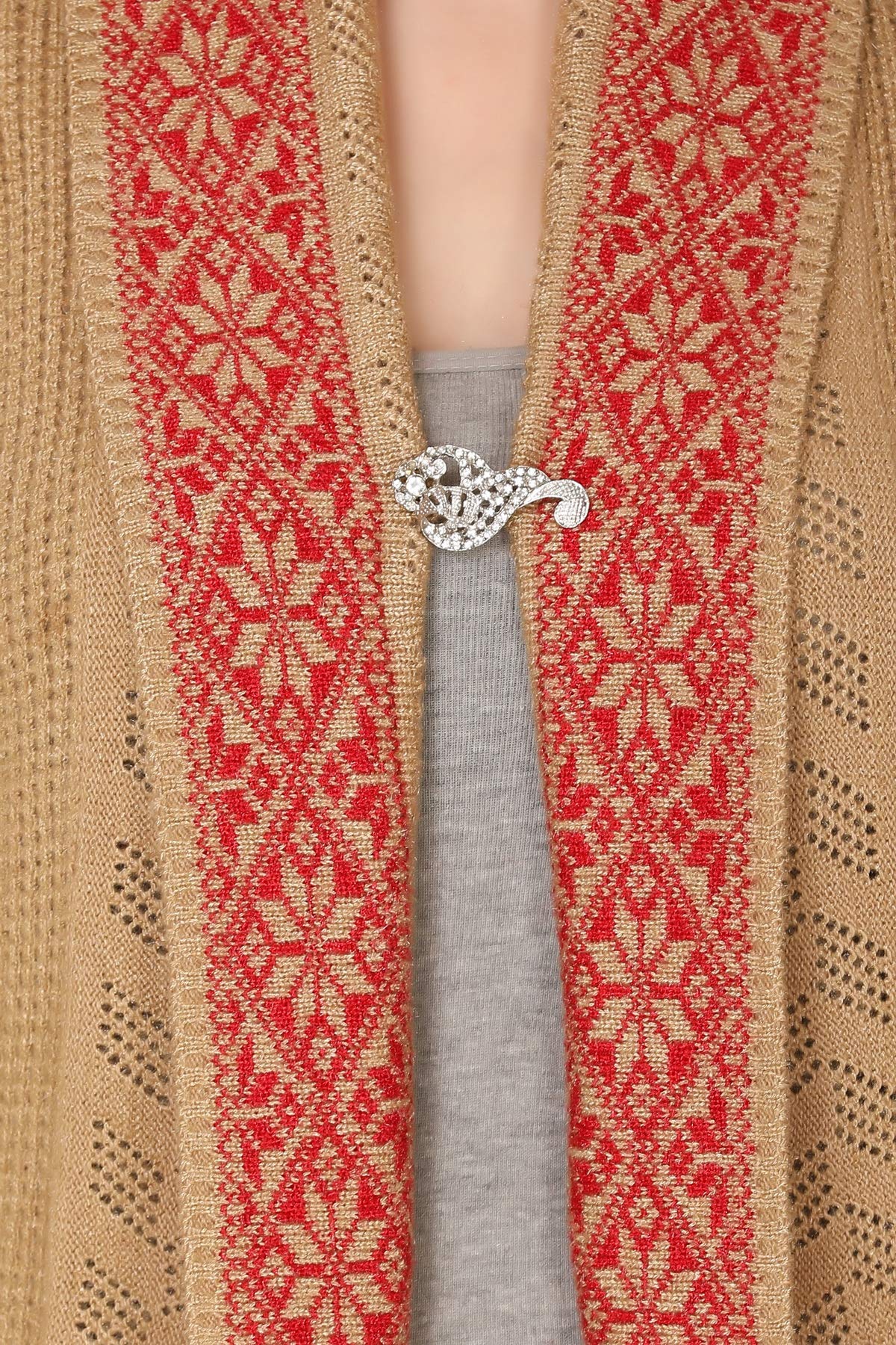 PIPASA Women Ladies Girls Winter Wear Woolen Open Front Hem Long Sleeves Shrug Top Designer Woolen Sweater Shrug Cardigan (Freesize), Red