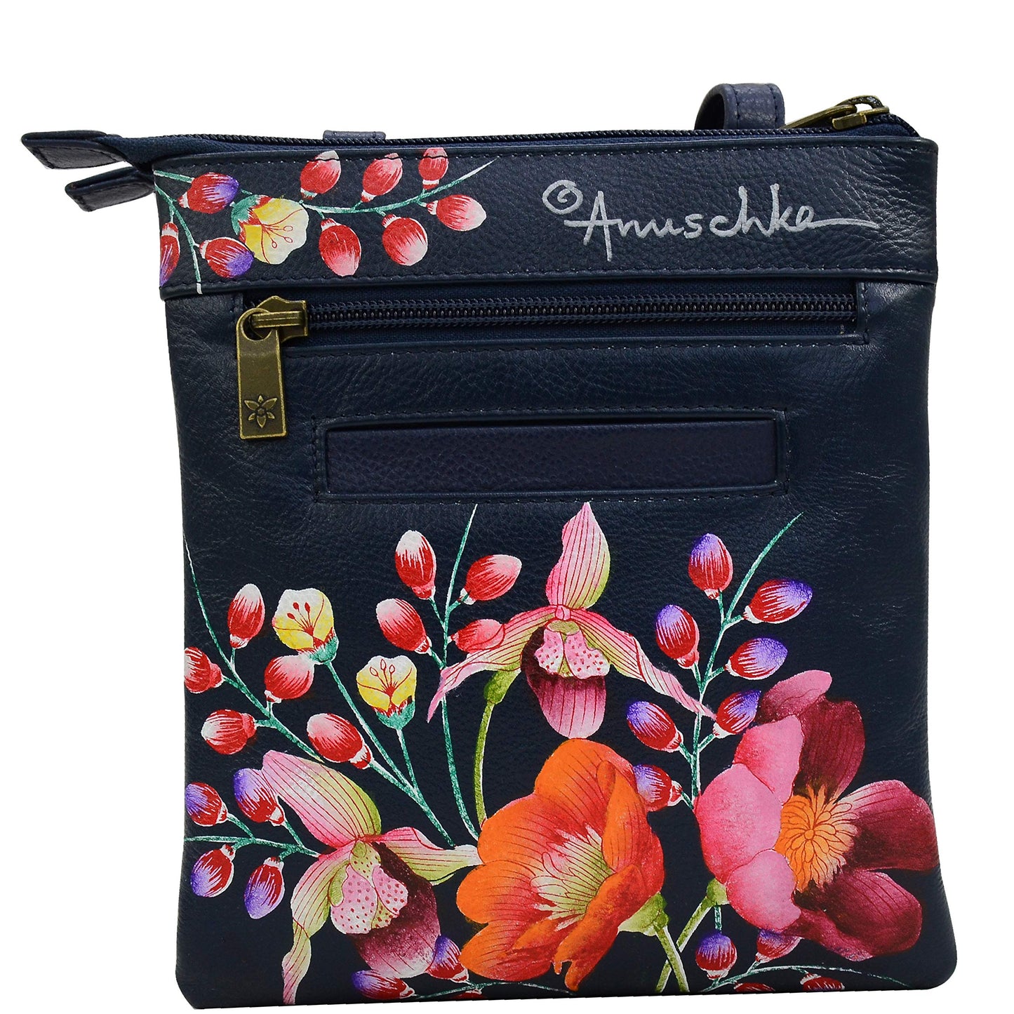 Anuschka Women's Hand Painted Genuine Leather RFID Blocking Triple Compartment Travel Organiser - Moonlit Meadow