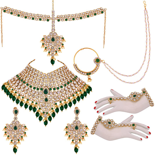 Lucky Jewellery Wedding Designer Green Color Gold Plated Dulhan Choker Bridal Set for Girls & Women (2475-L1ZS-KD124-G)