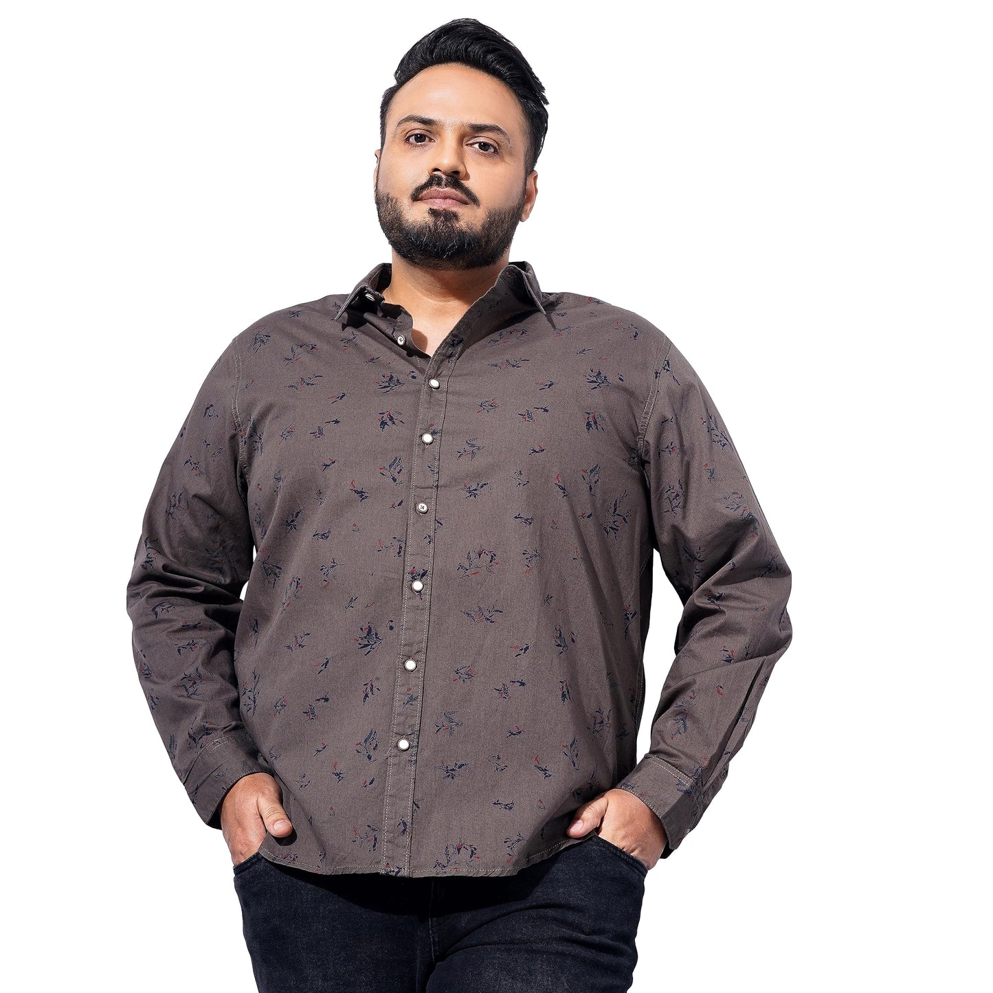 The Indian Garage Co Men Olive Floral Plus Size Cotton Casual Shirt