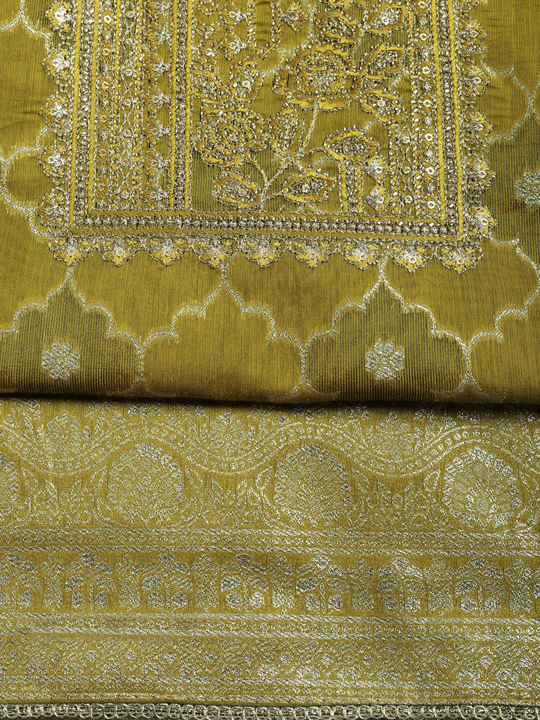 Meena Bazaar Printed Cotton Unstitched Kurta with Bottom & Dupatta