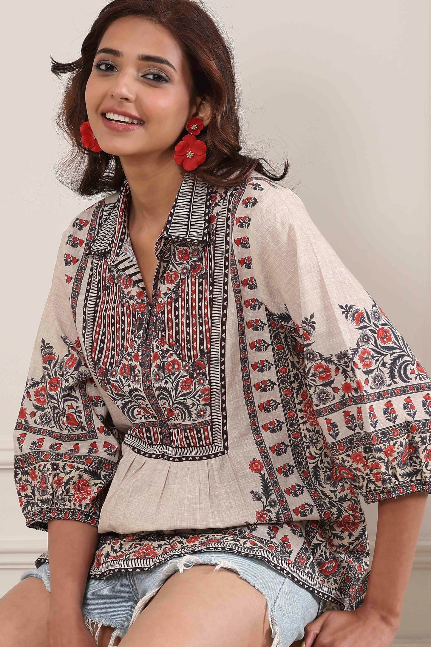 Biba Women Brown Cotton Straight Shirt_40