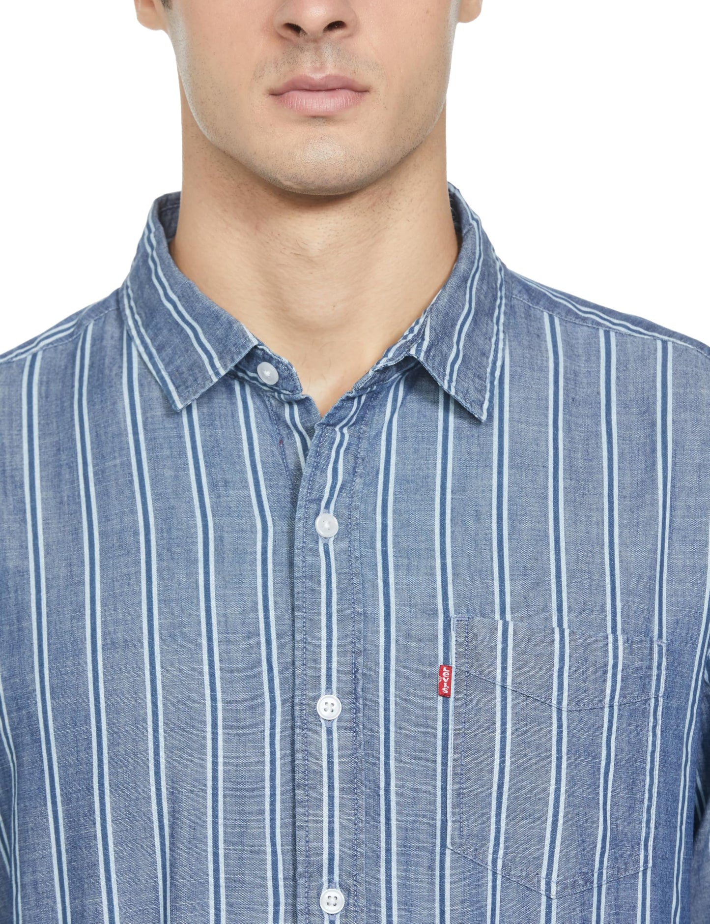 Levi's Men's Striped Slim Fit Shirt, 1062, XS Blue