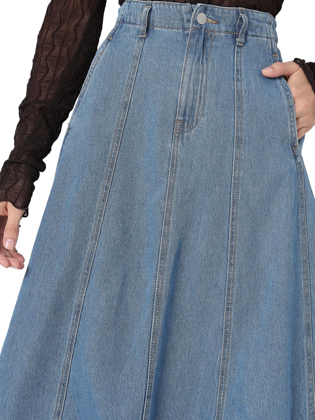 VERO MODA Women Solid Blue Cotton A-Line High Rise Midi Length Skirt