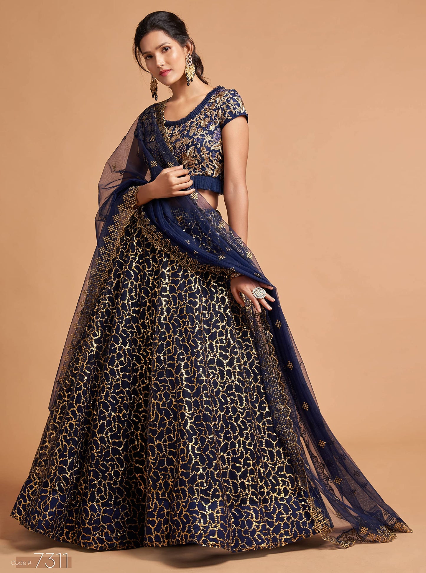 Zeel Clothing Women's Net Embroidered Semi-Stitched New Lehenga Choli with Dupatta (7311-Blue-Wedding-Girlish-Latest-Lehenga; Free Size)