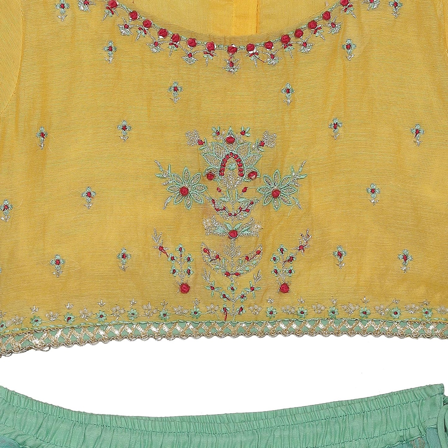 BIBA Girl Cotton Readymade Embroidery Flared Kid(Kw4224_Yellow_3), Straight Lehenga Set