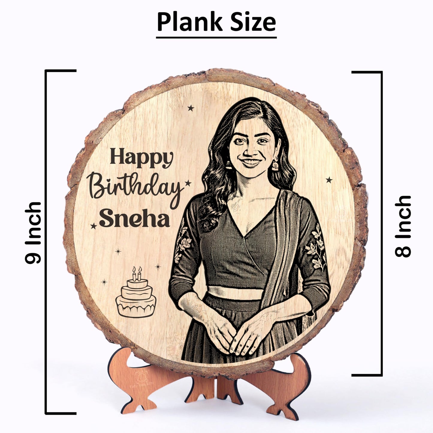 Personalized Engraved Natural Wooden Slice Photo Frame With Wood Stand, Best Gift for Birthday, Anniversary, Wedding, Retirement, Valentine etc. (8 Inches, Brown, Tabletop)