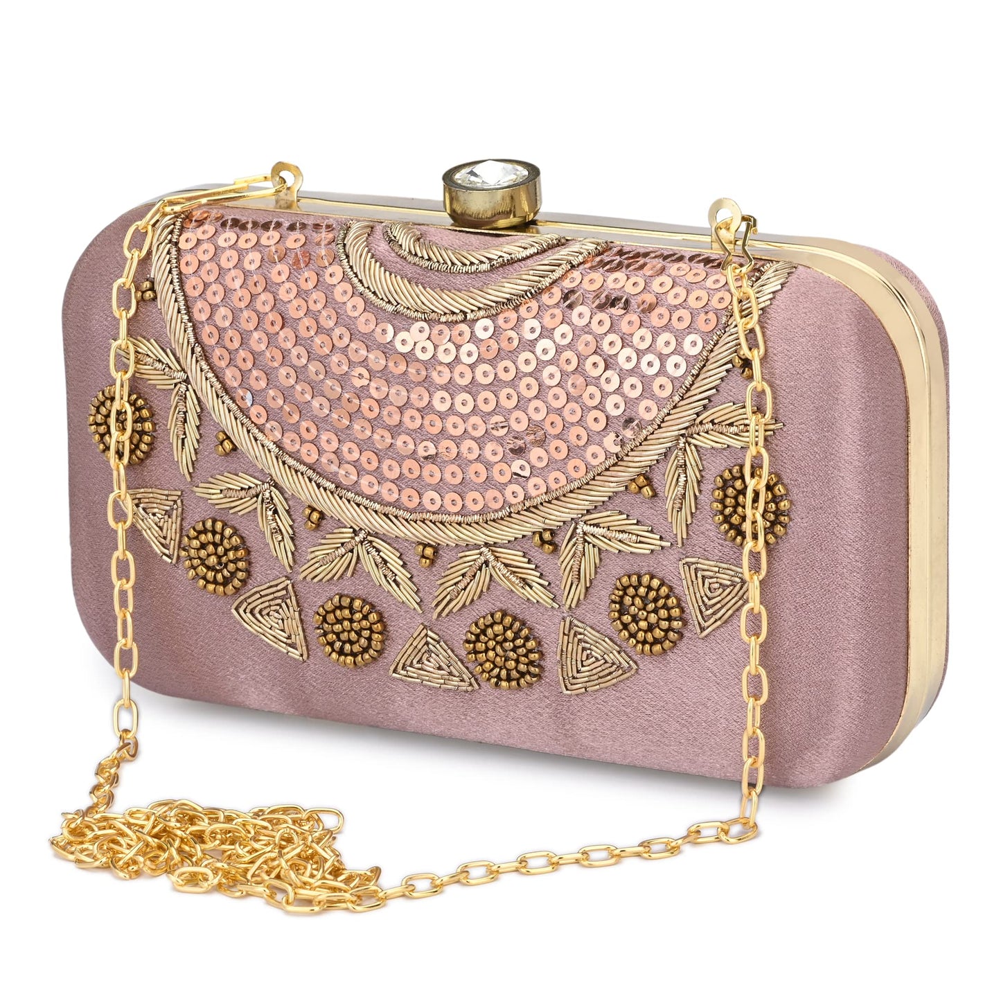 For The Beautiful You Pink Neck Embroidered Women's Clutch