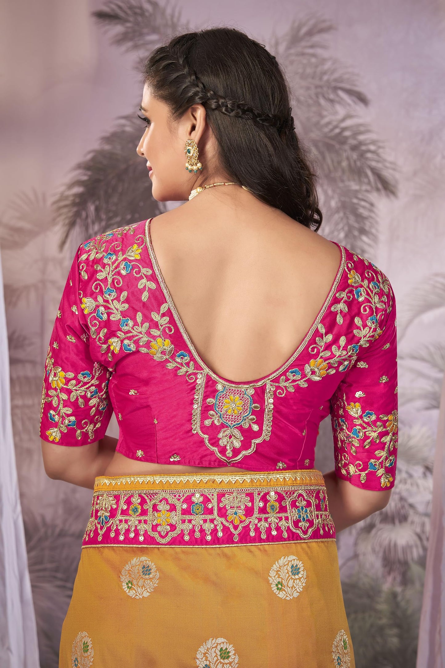 MANOHARI Banarasi Silk Woven Saree With Heavy Embroidery Blouse Piece_Mn1877 - Women, Yellow