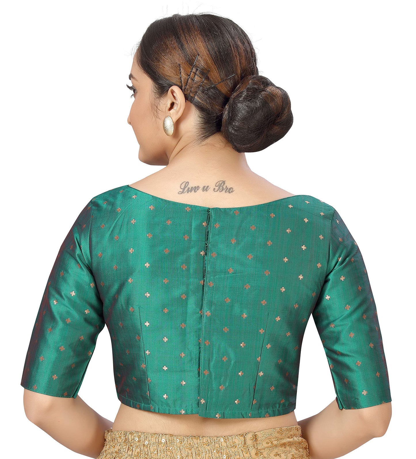 Studio Shringaar Women Silky Brocade Readymade Elbow Length Sleeves Saree Blouse(Rama Green, 36)