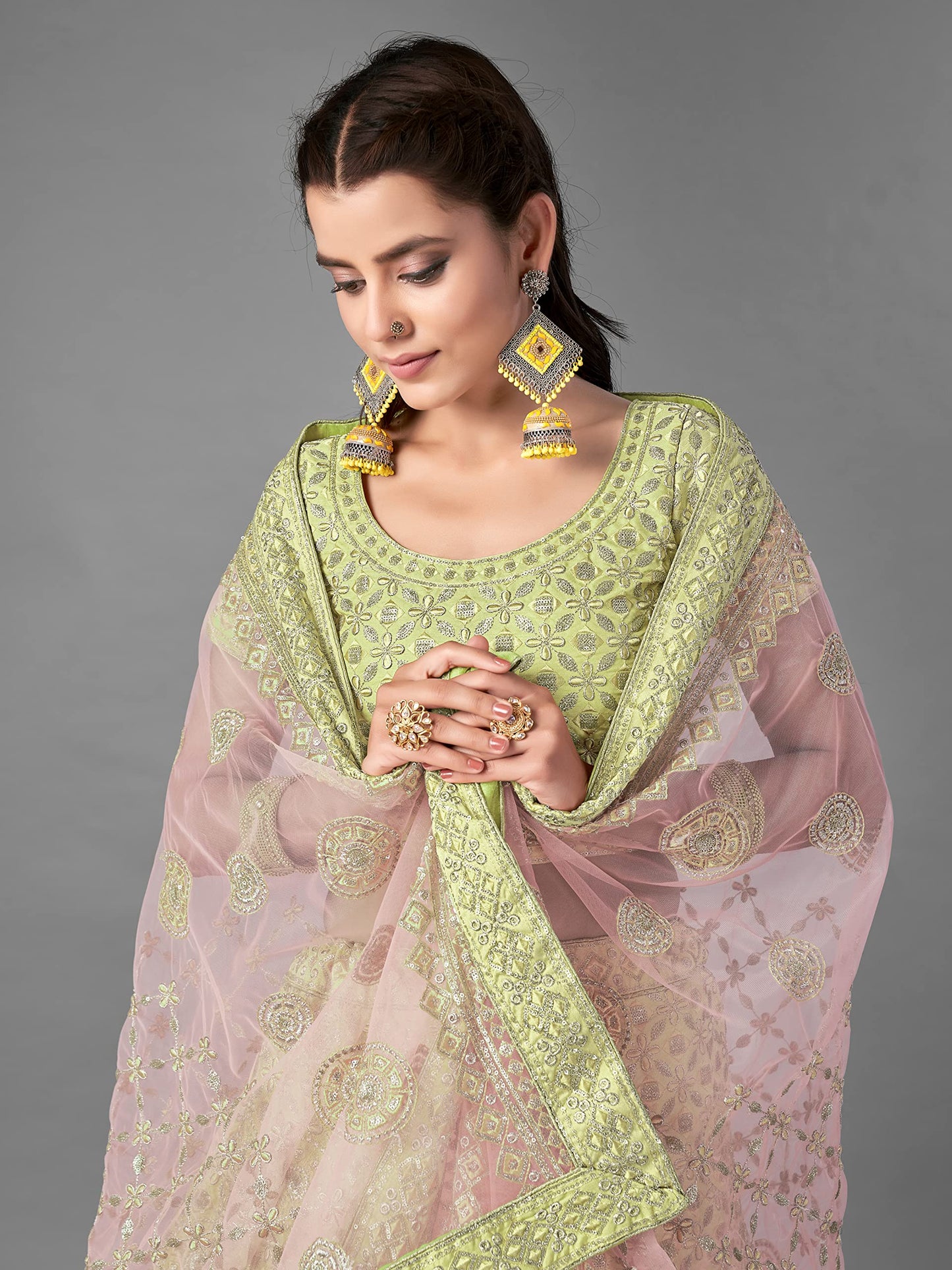 FUSIONIC glamorous green colored heavy Zari worked lehenga choli For Women