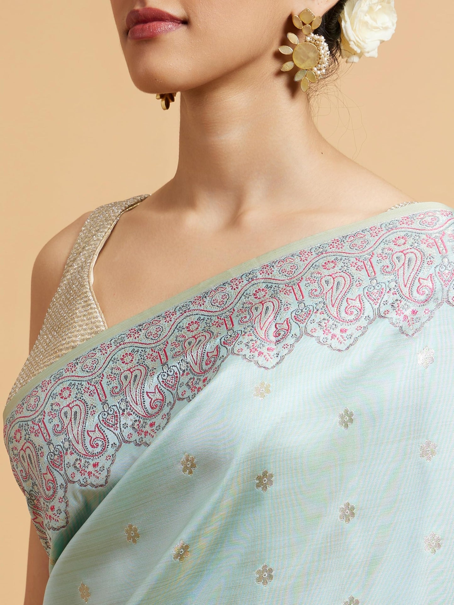 MOHEY Women's Art Silk Weave Saree(Light Blue)