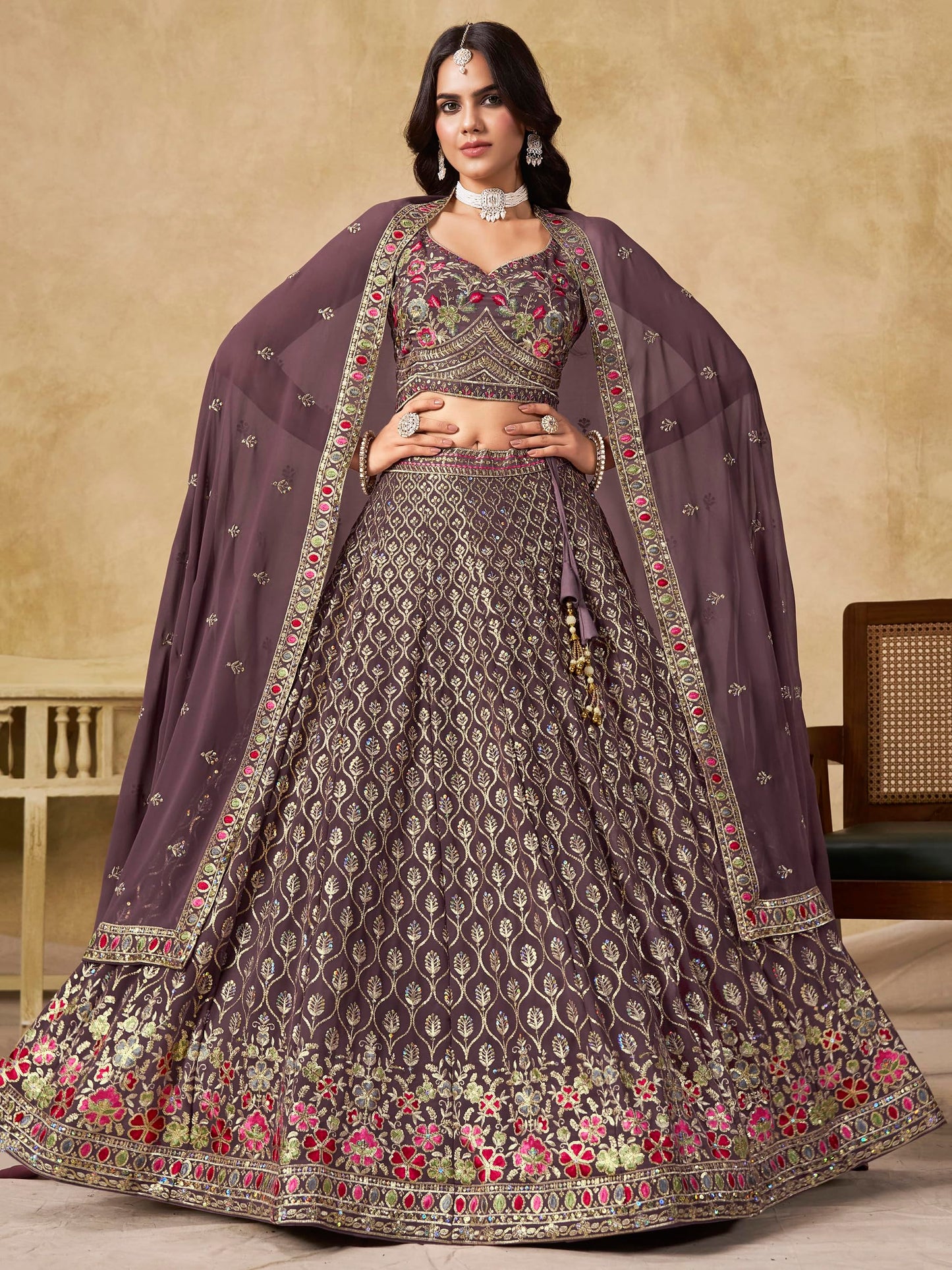 Zeel Clothing Women's Sequins and Thread Embroidered Work Georgette Lehenga Choli With Dupatta (5134-Women-Lehenga-Choli-Latest; Free size) (Light Purple)