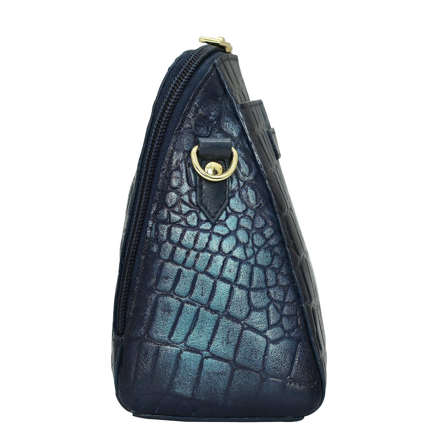 Anuschka Women’s Hand-Painted Genuine Leather Zip Around Travel Organiser - Croc Embossed Sapphire