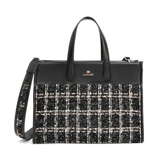 KLEIO Tweed Tote Hand Bag with laptop Compartment and a Zip Closure for Office Women