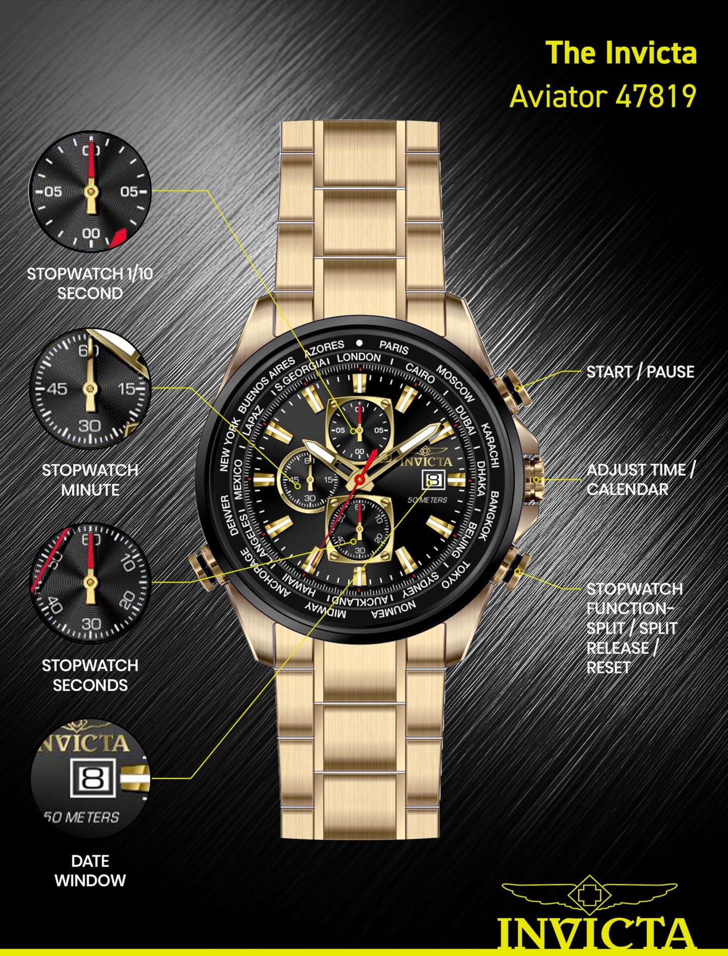 Invicta Aviator Quartz Black Dial Analog Watch for - Men 47819