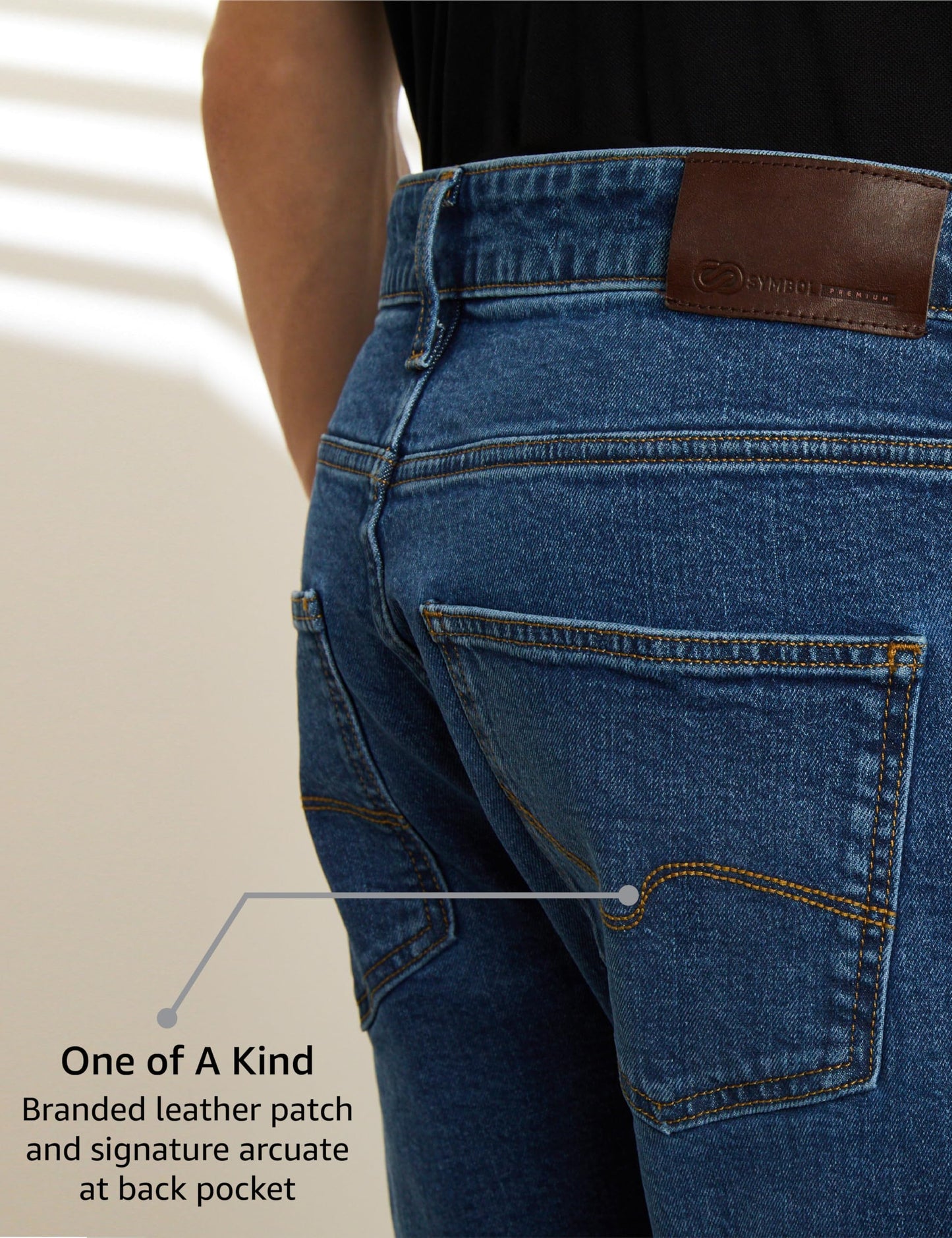 Symbol Premium Men's Slim Fit Selvedge Mid Rise Jeans (Cotton Stretch | Authentic & Crafted) (SP-S24-M-DNM-101_Mid-Indigo_30), Blue