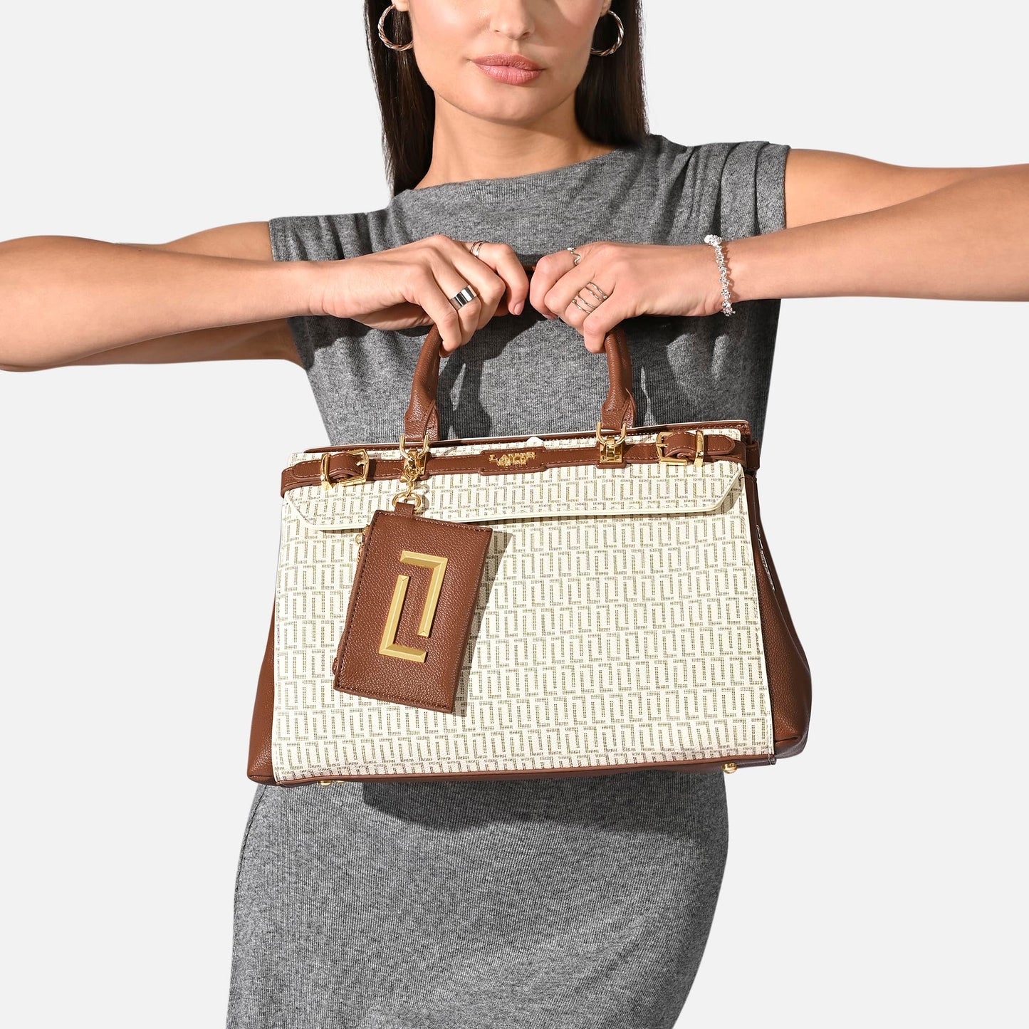 Lavie Luxe Women's Monogram Cindy Horizontal Satchel Bag | Satchel Handbag For Work | Ladies Purse | Stylish Shoulder Bag | Gift For Women