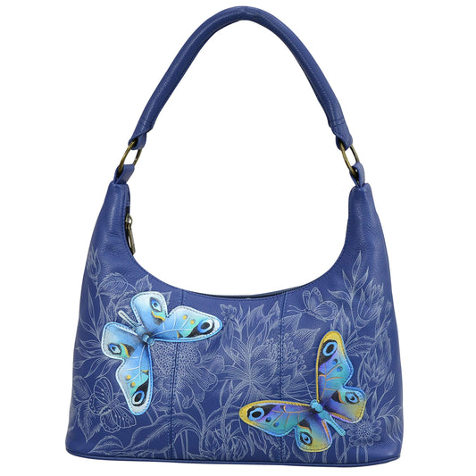 Anuschka Women's Hand-Painted Genuine Leather Medium Top Zip Hobo - Garden of Delights