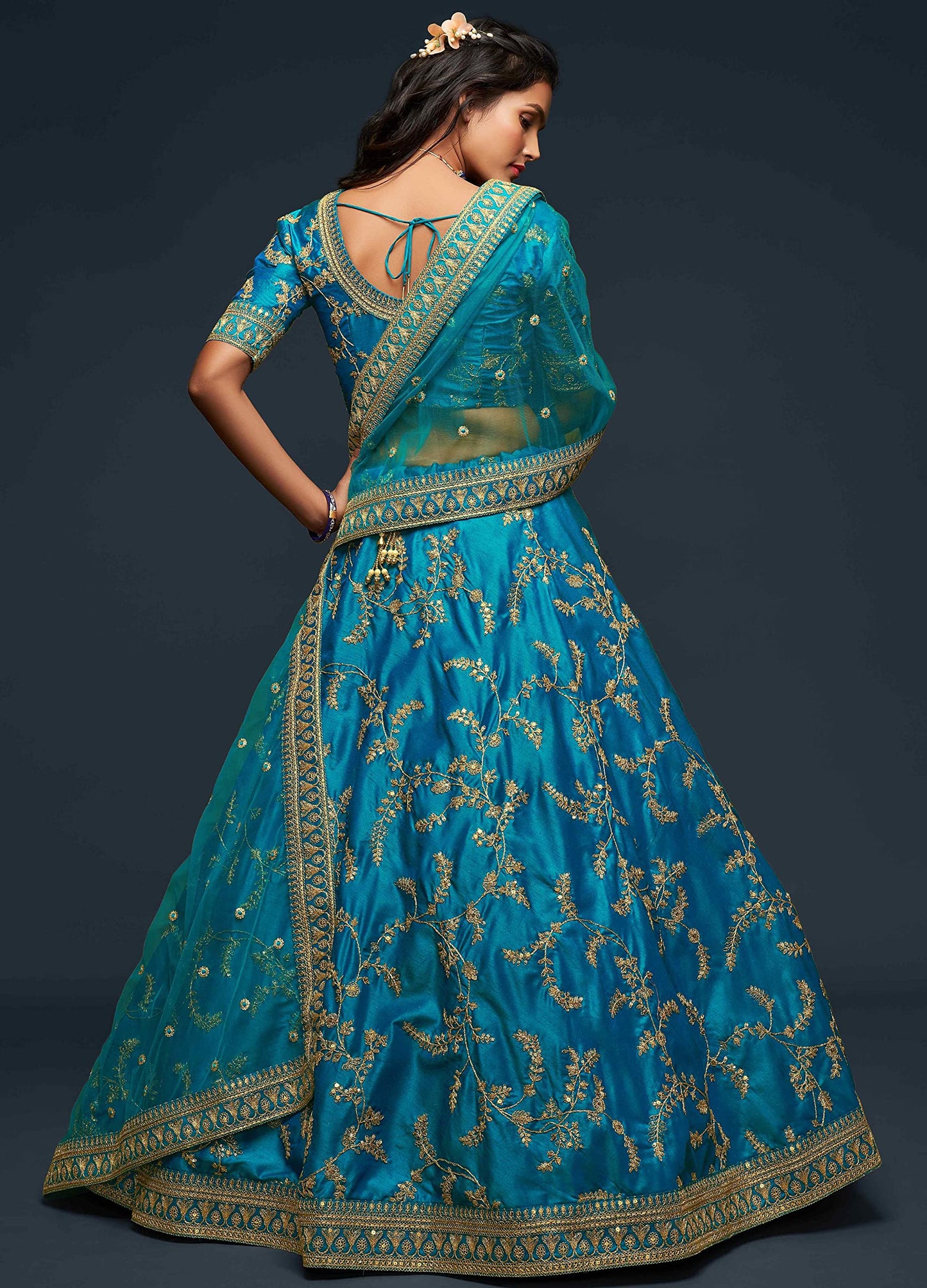 Divine International Trading Co Women's Art Silk Lehenga Choli With Dupatta (ZC7807-TURQUOISE_Unstitched)