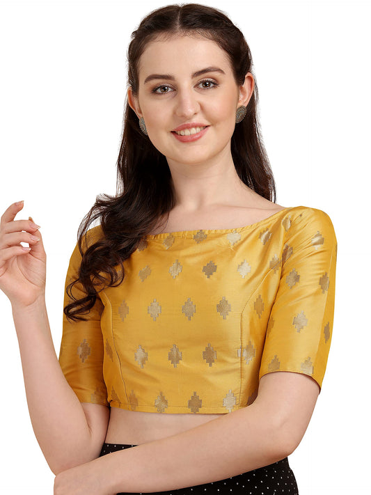 OOMPH! Women's Indian Ethnic Wear Designer Zari Work Boat Neck Half Sleeve Readymade Non - Padded Blouse for Saree and Lehnga and Palazzos or Skirts for a Fusion Twist.