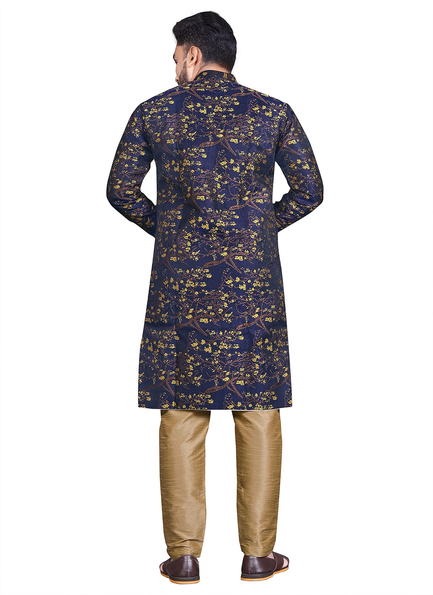 N.B.F Fashion Cotton Mens Casual Style Ethnic Wear Indo Western Set (Xx-Large, Royal Blue Yellow)