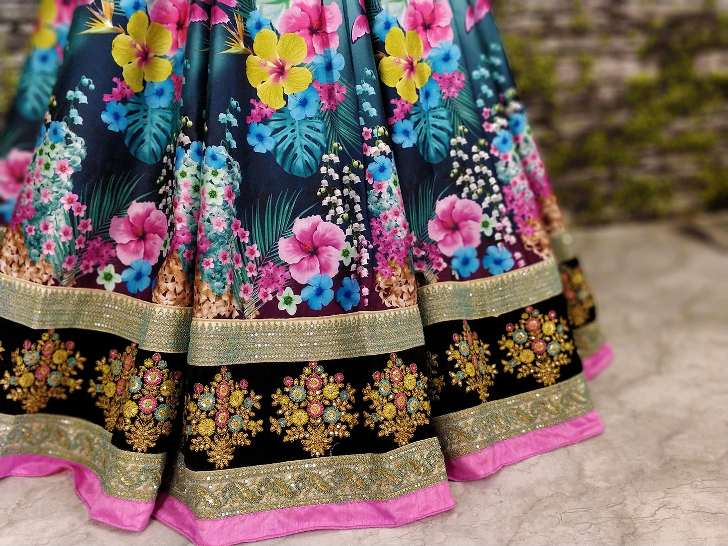 Zeel Clothing Women's Velvet & Silk Semi stitched Lehenga Choli (7005-ZC-Wedding-Bridal-Latest-Design_Black_Free Size)