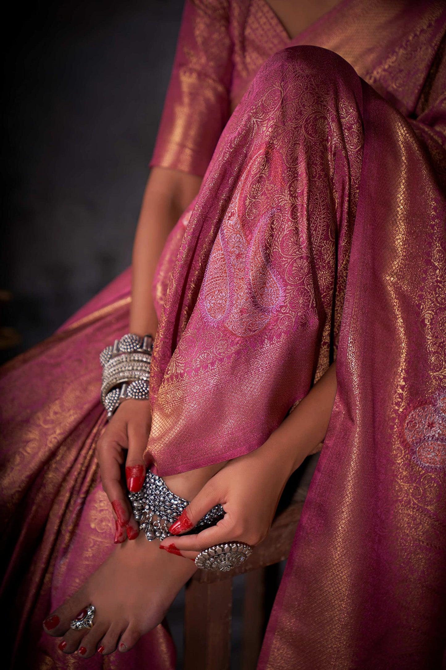 Vardha Women's Kanchipuram Art Silk Saree with Unstitched Blouse Piece - Gold Copper Silver Zari Woven Work Sarees for Wedding (Ayana Silk_538)