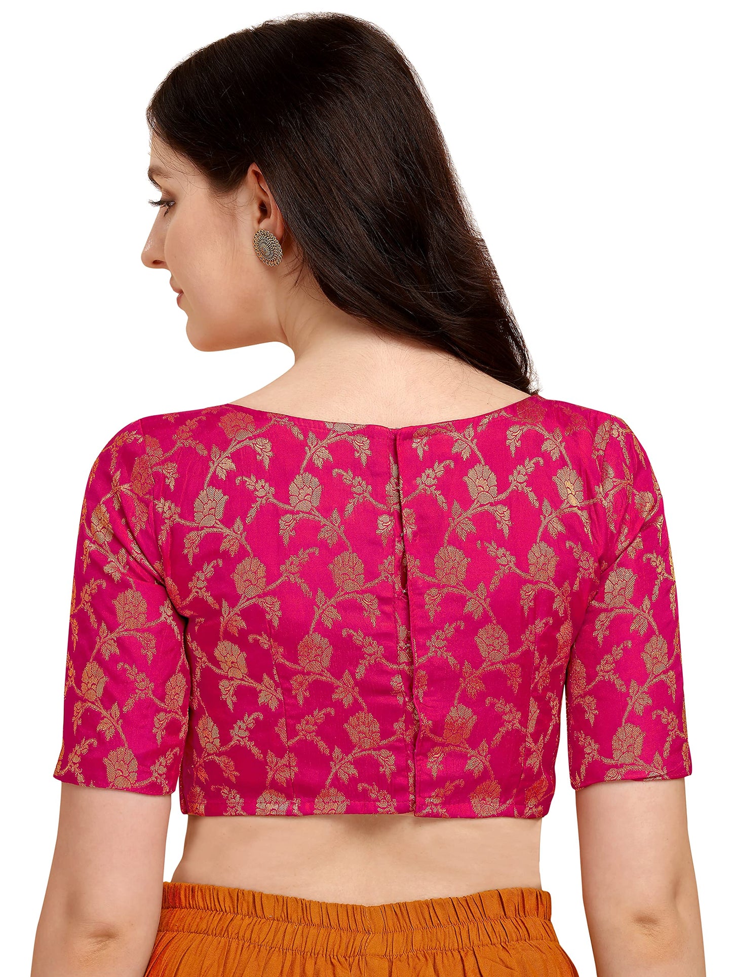 OOMPH! Jacquard Pink Readymade Blouse for Women - rbbl124xl
