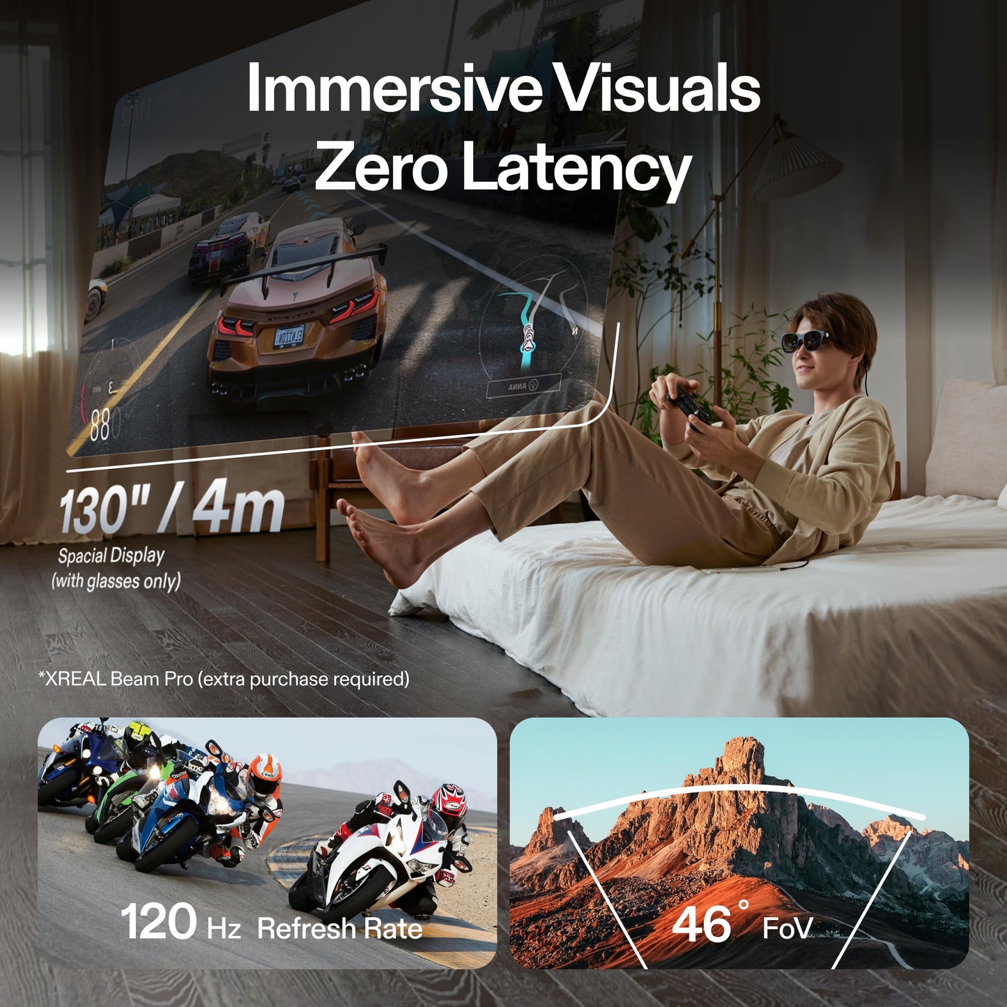 XREAL Air 2 Pro AR Glasses|46° Fov, 130" 120Hz HD Display, True Colors, Cinematic Sound, All-Day Comfort. Pairs Beam Pro. Compatible with iPhone 15, Steam Deck, ROG, Mac, PC, Android & iOS, Black