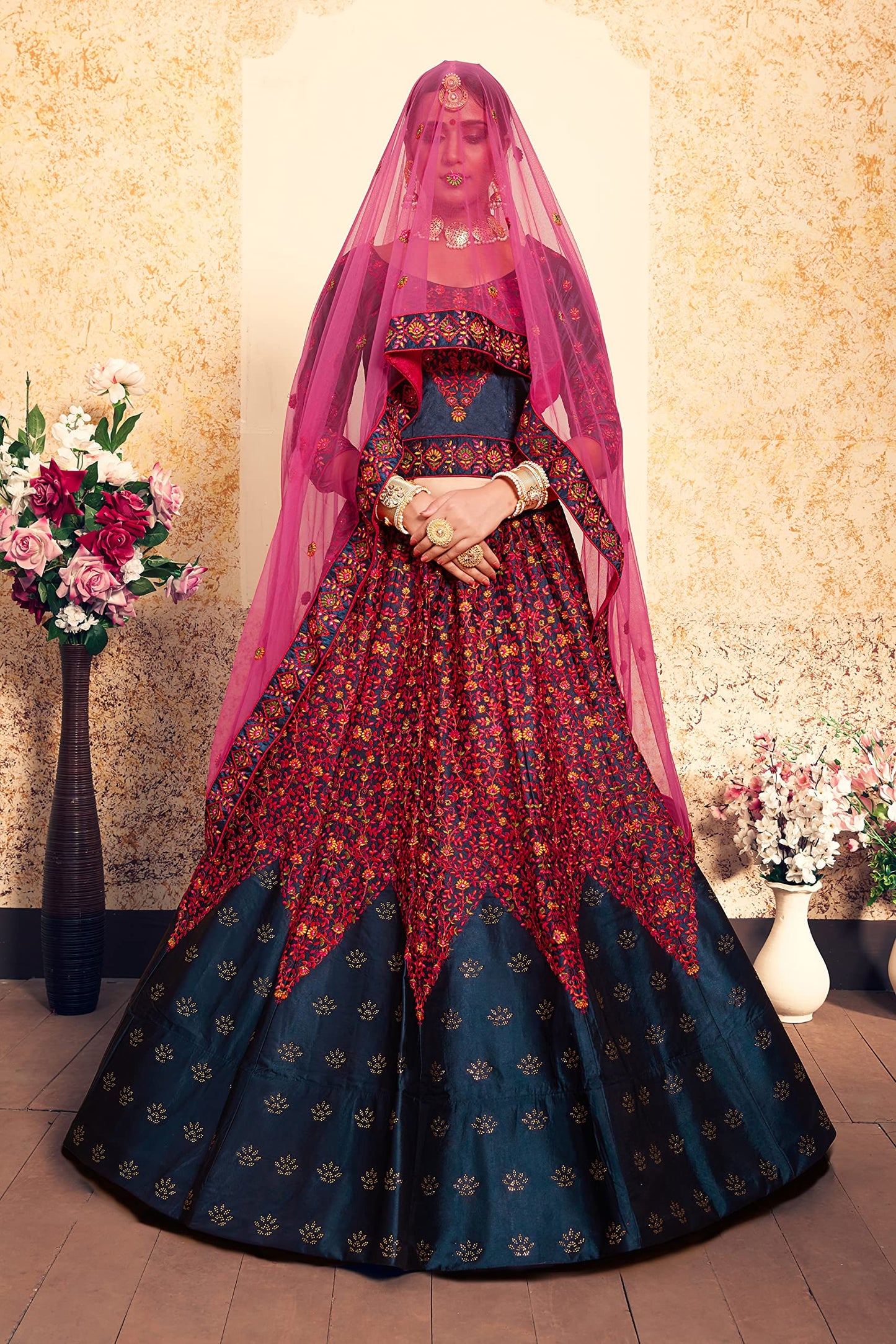 FUSIONIC Marvelous pink and blue colored silk base lehenga choli For Women