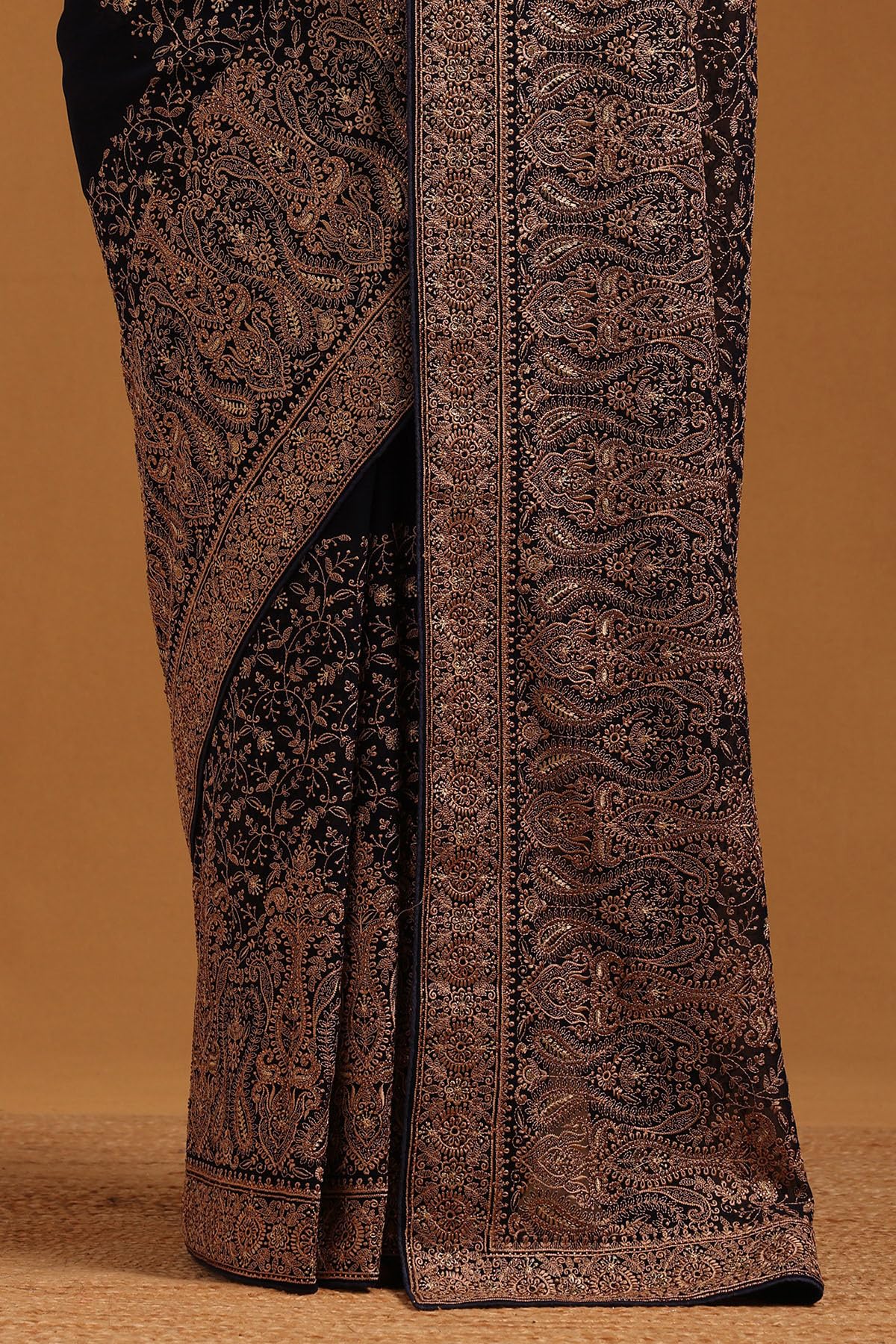 Soch Womens Navy Blue Georgette Botanical Saree With Stone Work