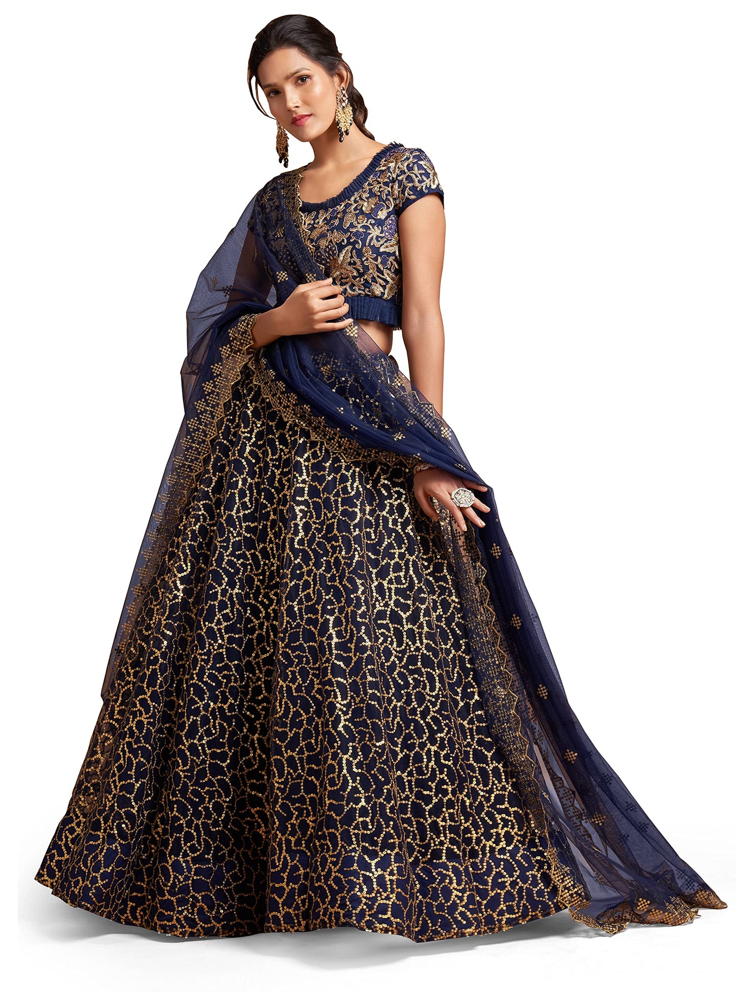 Zeel Clothing Women's Net Embroidered Semi-Stitched New Lehenga Choli with Dupatta (7311-Blue-Wedding-Girlish-Latest-Lehenga; Free Size)