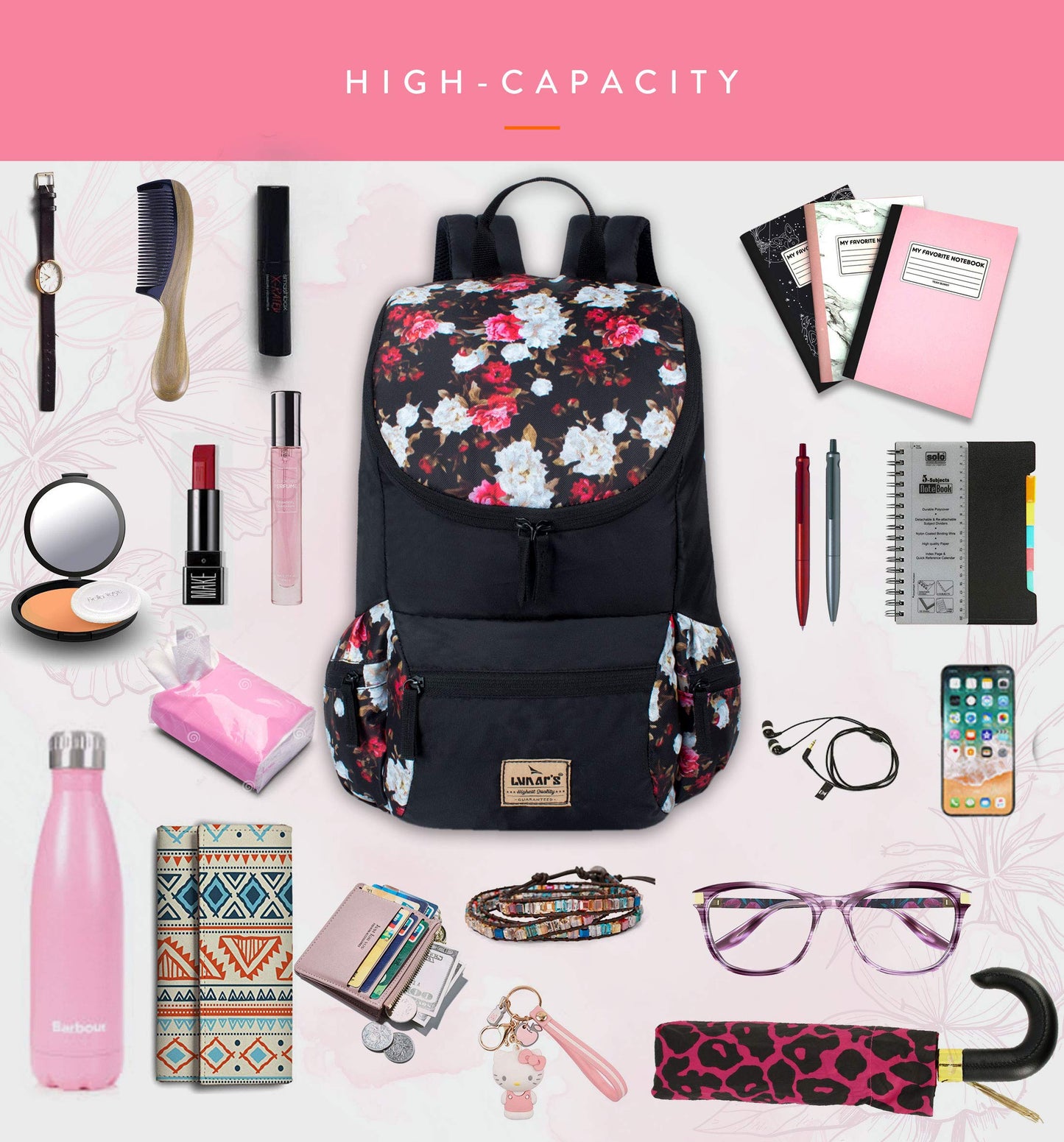 Lunar's Monica - 1 Compartment Water Resistant Stylish Fashion Ladies 19L Backpack Girls School Bag Student Backpack Women Trendy Travel Bag