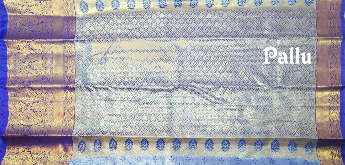 VFCollections Women's Kanchipuram Silk Pure Pattu Sarees With Blouse (VFC040-1), Purple