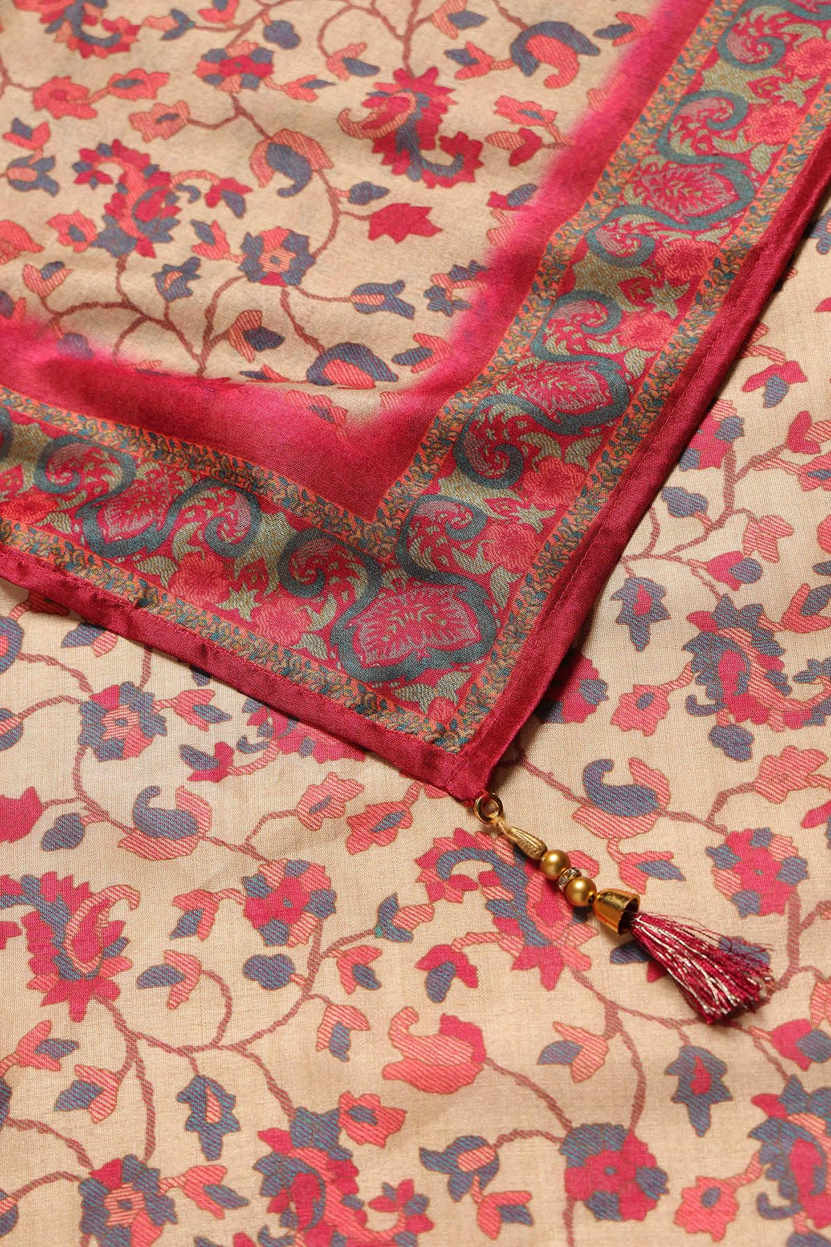 Soch Womens Fuchsia Chinon Floral Salwar Suit With Beads And Stones