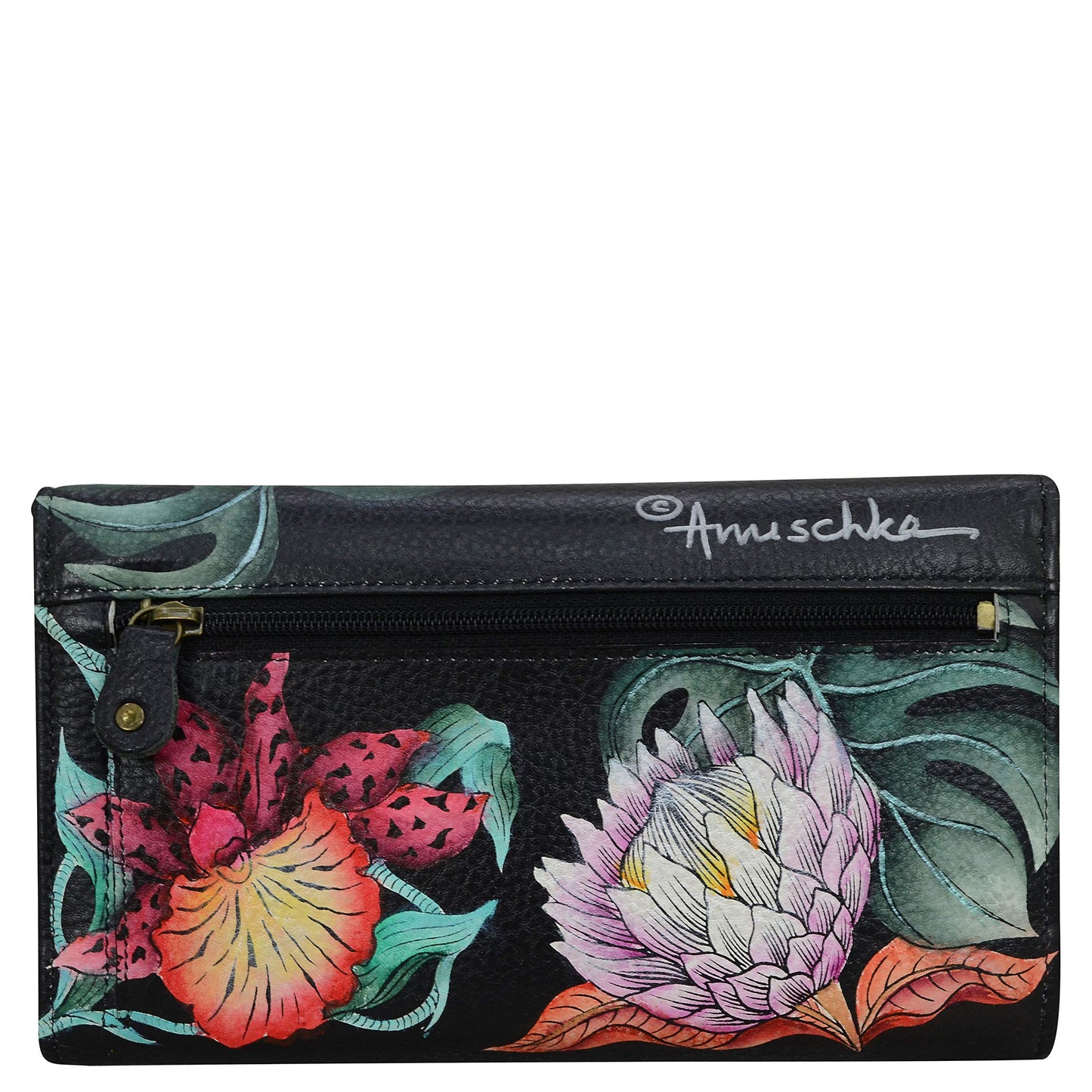 Anuschka Women’s Genuine Leather RFID Checkbook Clutch - Island Escape Black