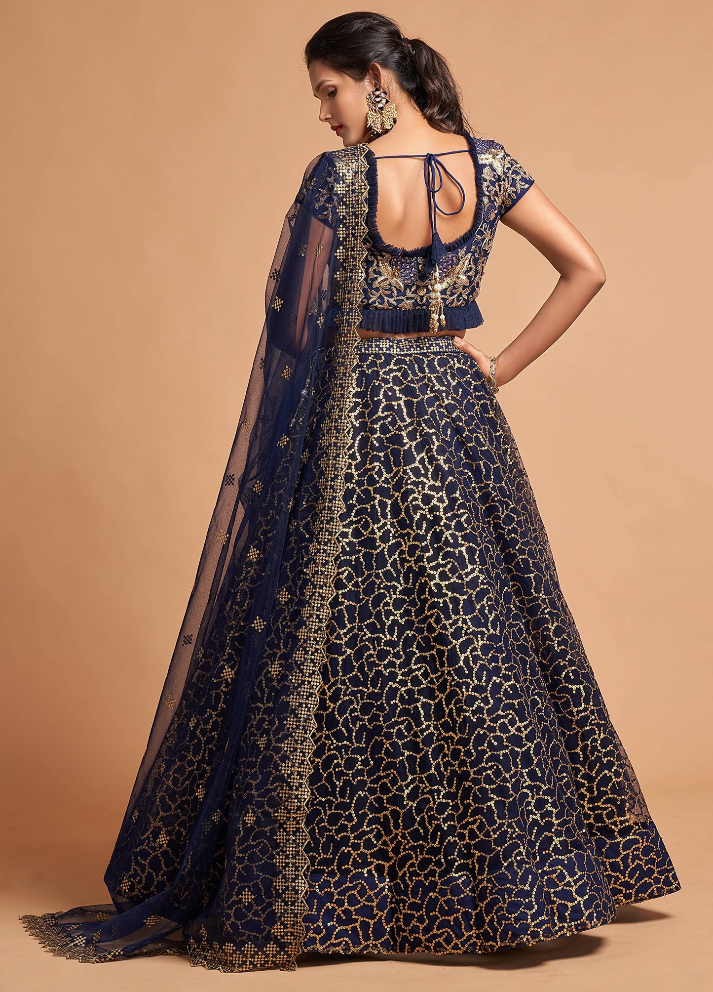 Zeel Clothing Women's Net Embroidered Semi-Stitched New Lehenga Choli with Dupatta (7311-Blue-Wedding-Girlish-Latest-Lehenga; Free Size)