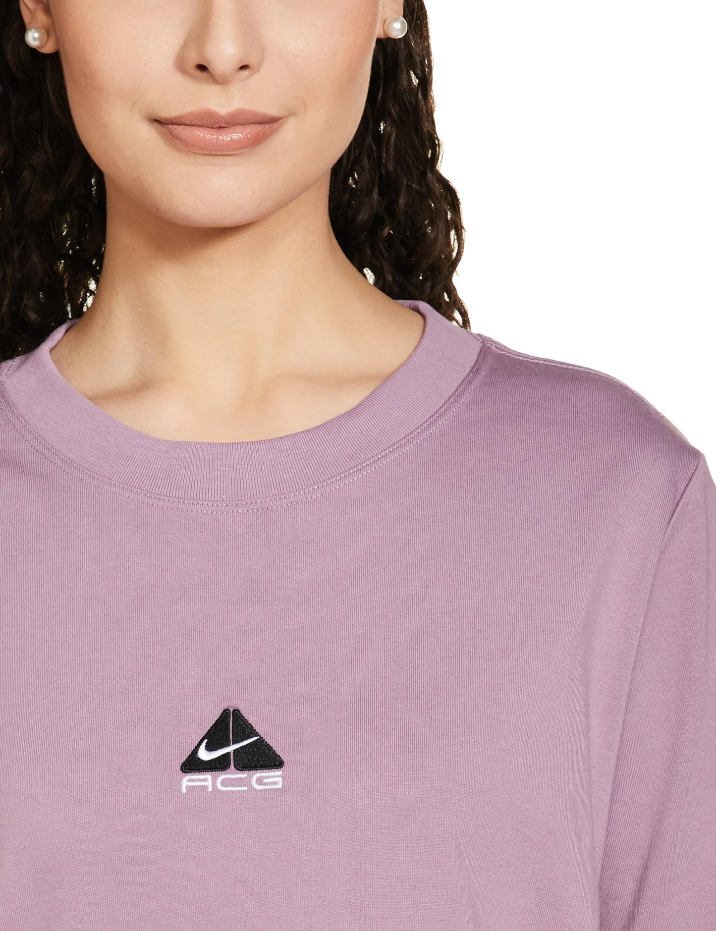 Nike Women Polyester Regular Fit Shirt (DQ2907-505_Amethyst Wave/Black/Summit White M)