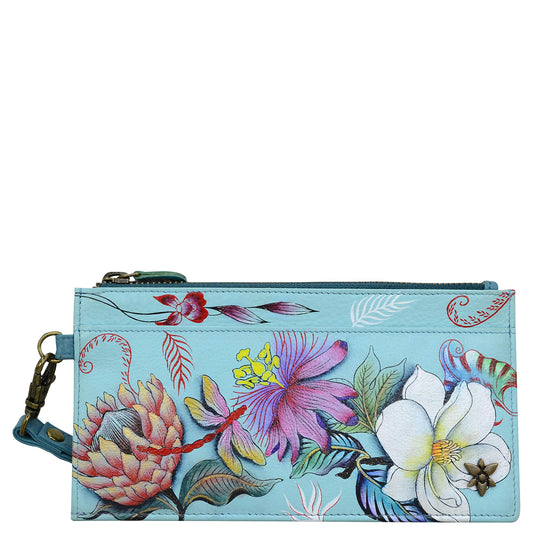 Anuschka Women’s Genuine Leather Organizer Wallet - Hand Painted Original Artwork - Jardin Bleu