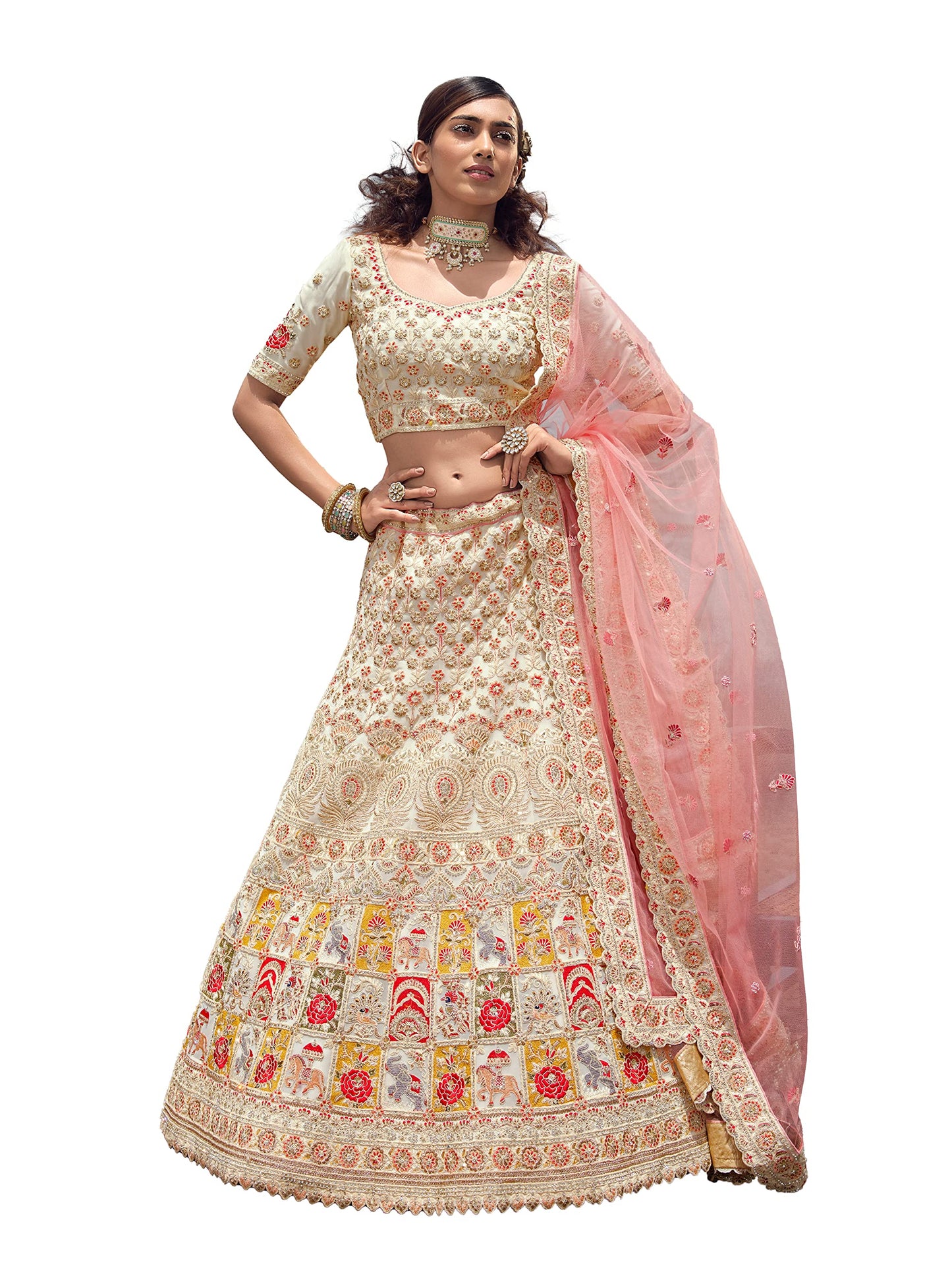 FUSIONIC Alluring White color organza base zarkan work lehenga choli For Women