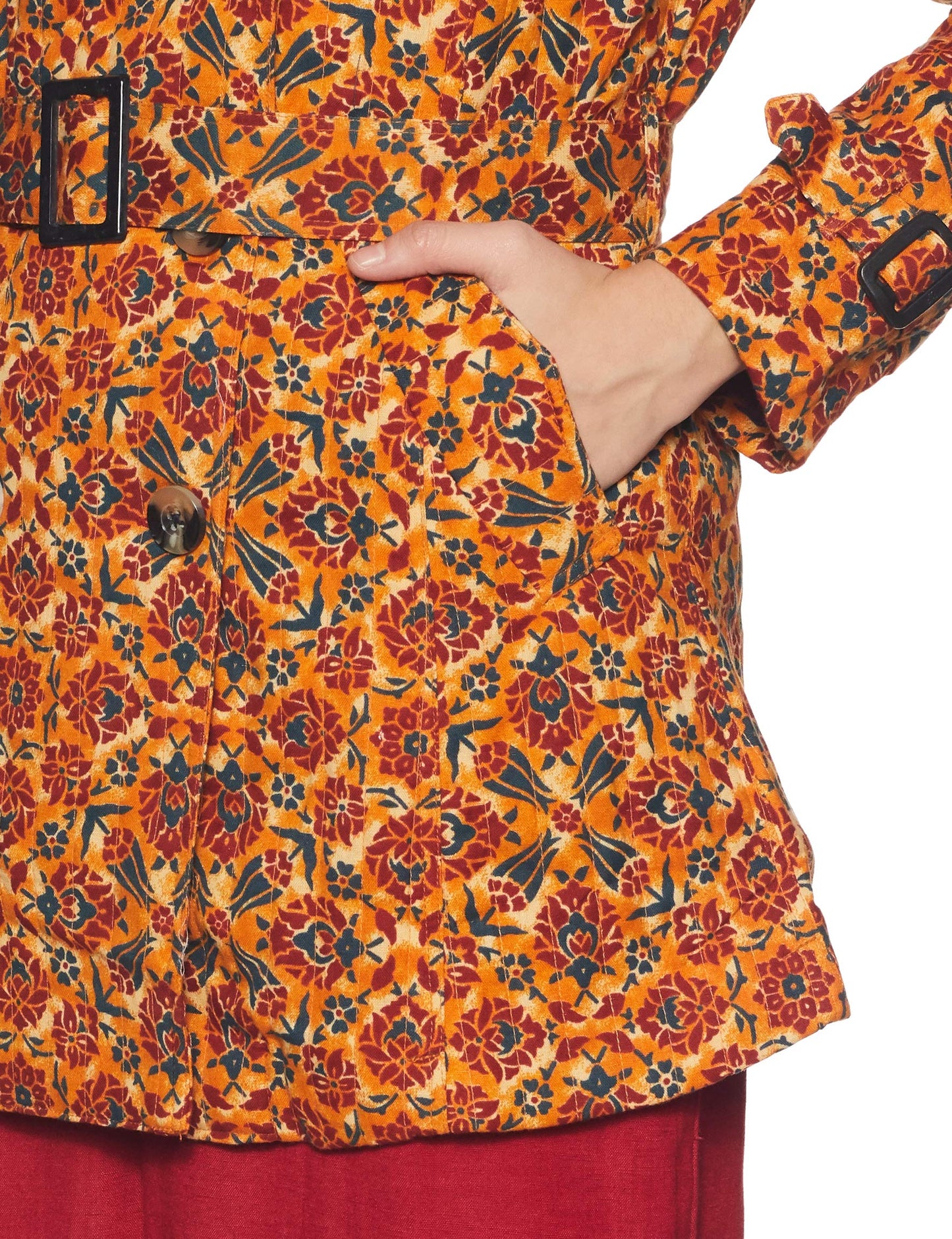 Rangriti Women Mustard Cotton And Flex A Line Jacket_34