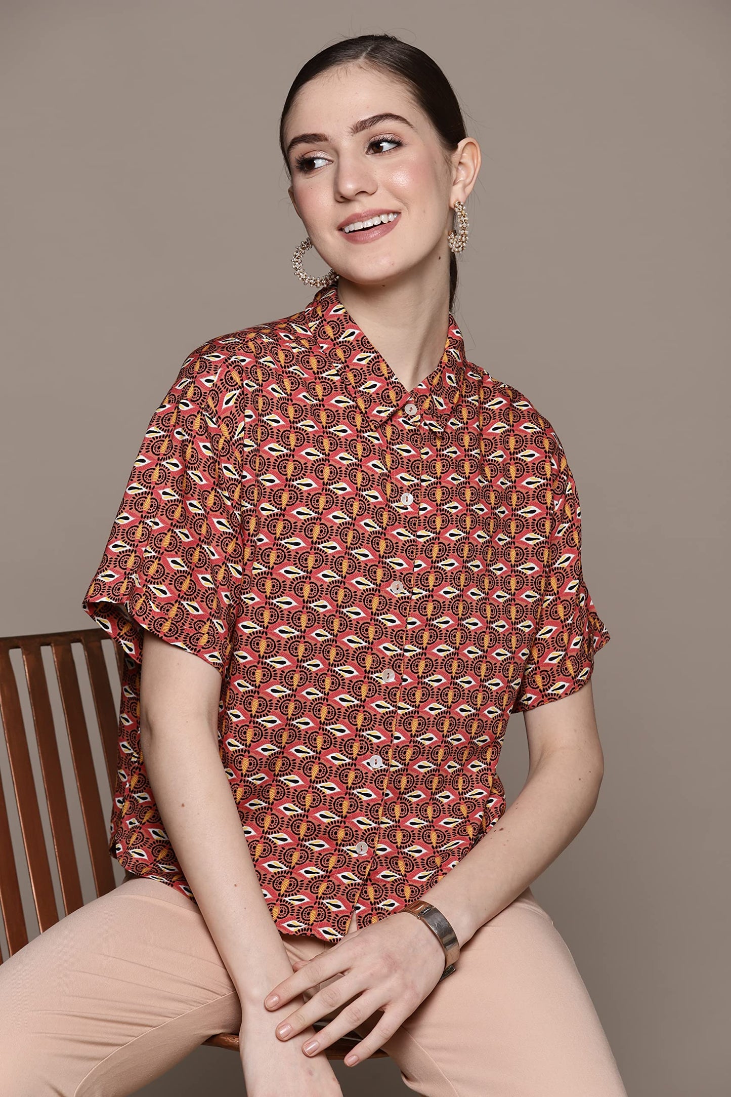 Label RITU KUMAR Peach Geometric Shirt