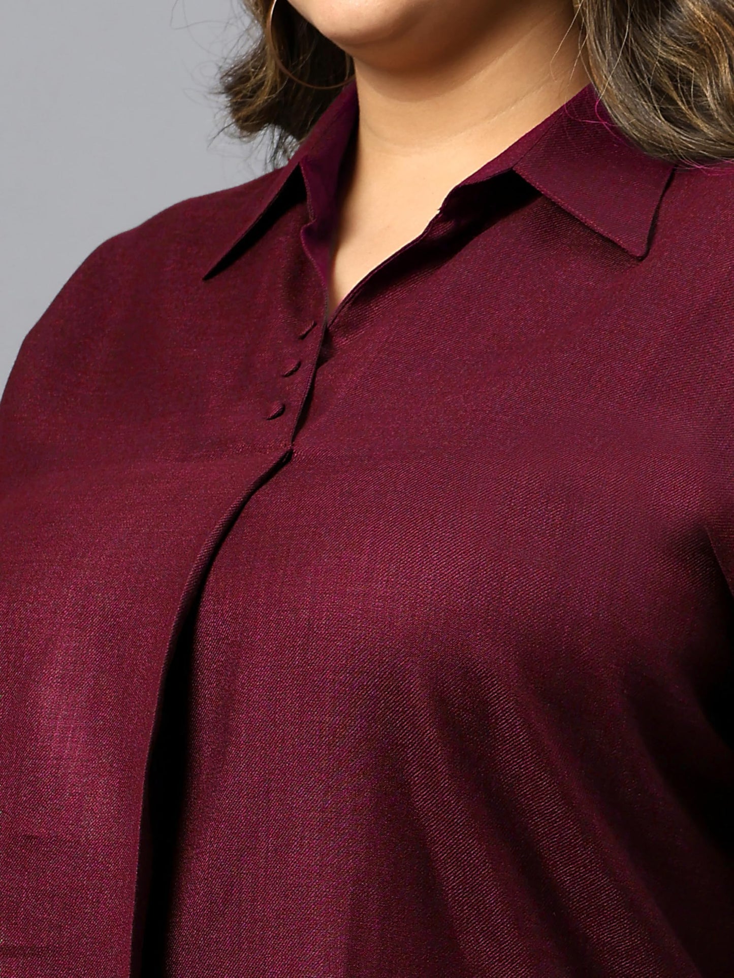 Indietoga Women Plus Size Silk Wool Blend Centre Pleat Winter Wear Tunic Tops (P10001668_Maroon Solid_XL)