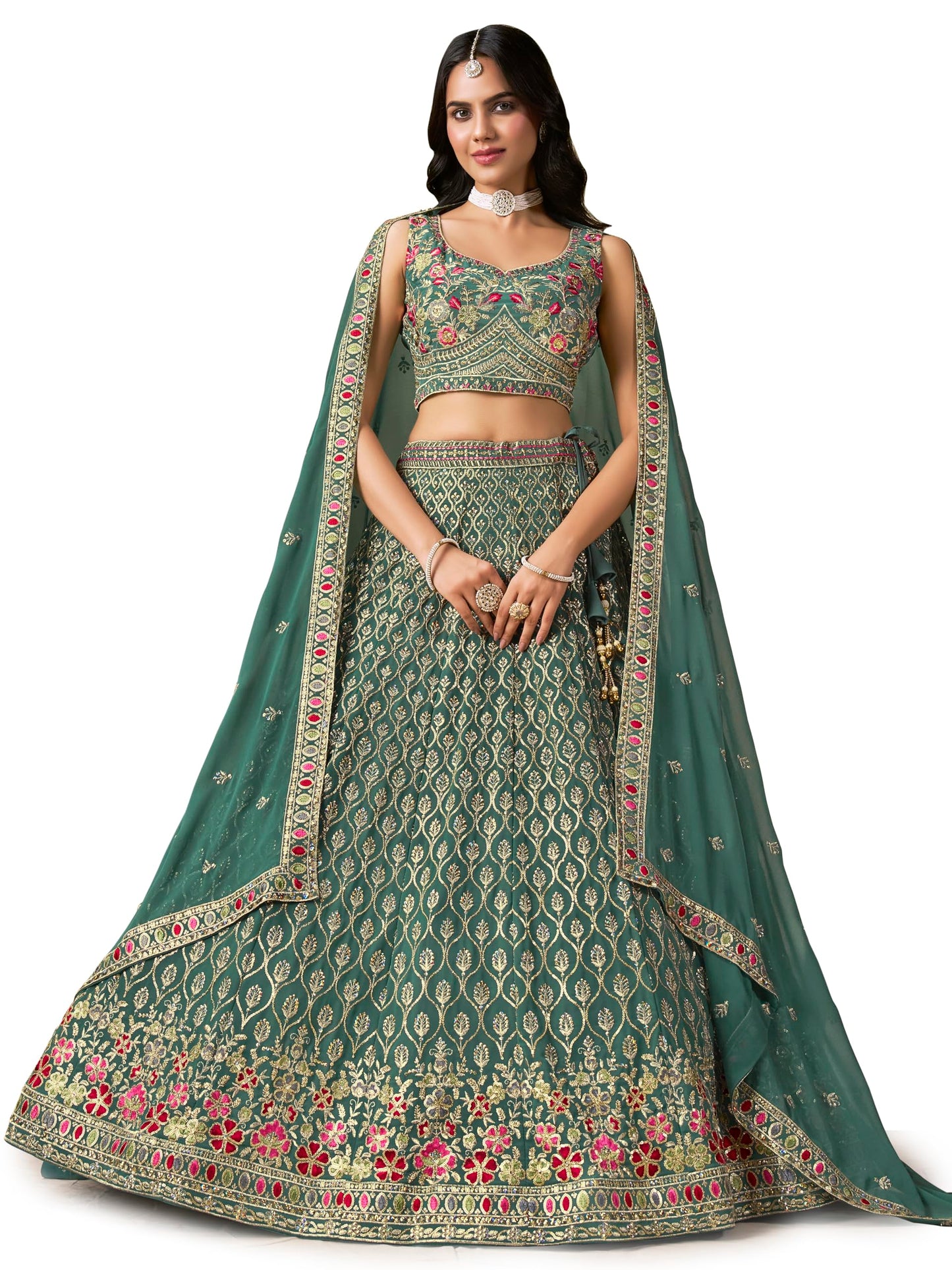 Zeel Clothing Women's Sequins and Thread Embroidered Work Georgette Lehenga Choli With Dupatta (5134-Women-Lehenga-Choli-Latest; Free size) (Blue)