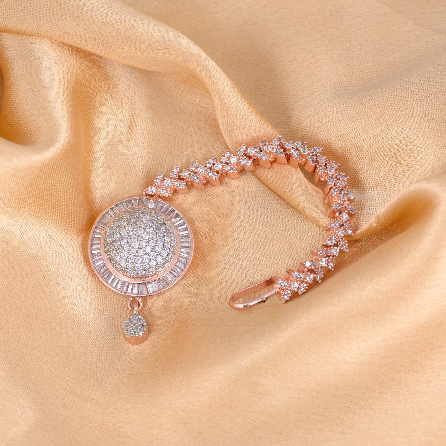 Saraf RS Jewellery-Unique Diamond clustered Maang Tikka round shaped Rose AD studded for Women & Girls