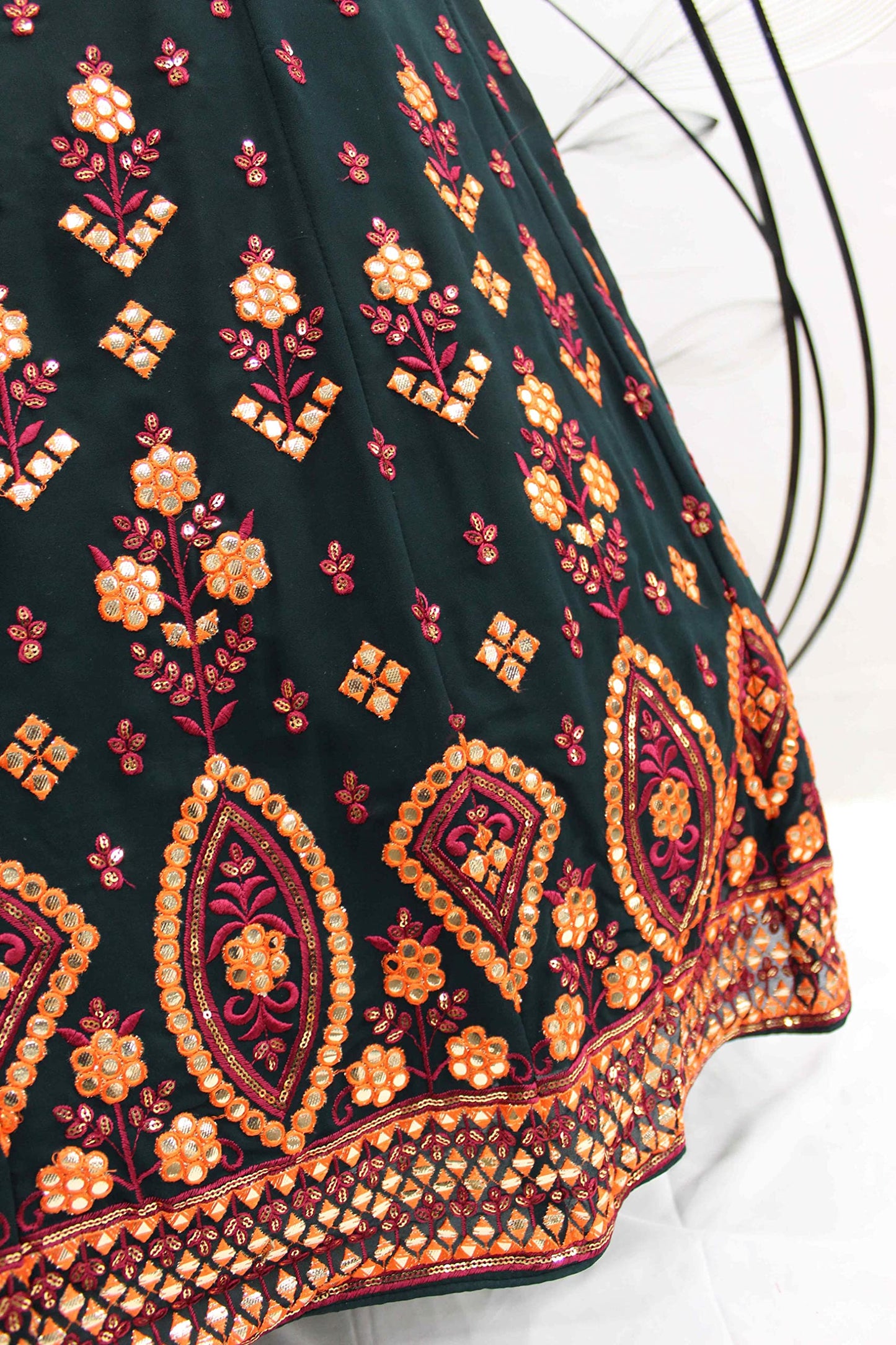 Divine International Trading Co Women's Georgette Embroidered Semi-Stitched Lehenga Choli with Dupatta (1944-Green-Wedding-Girlish-Latest-Lehenga; Free Size)