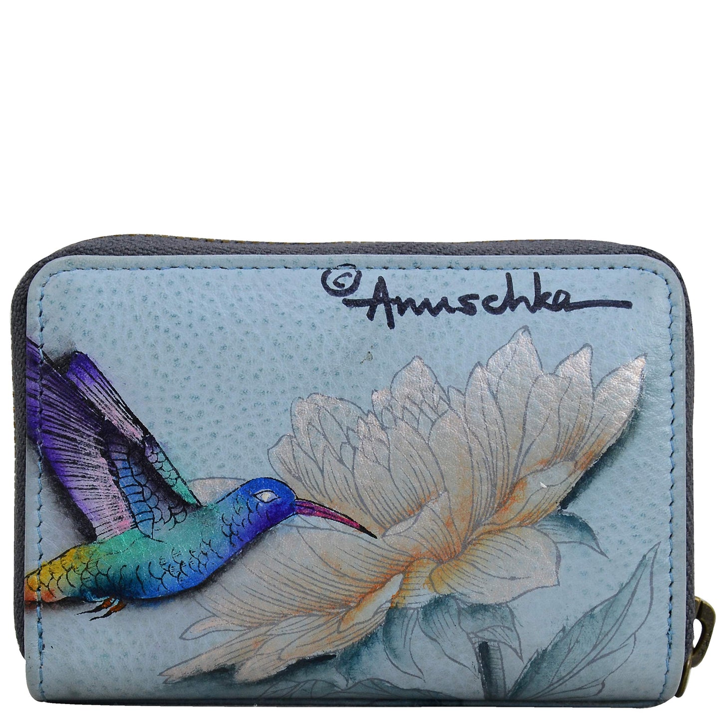 Anuschka Women’s Hand-Painted Genuine Leather Accordion Style Credit and Business Card Holder - Rainbow Birds